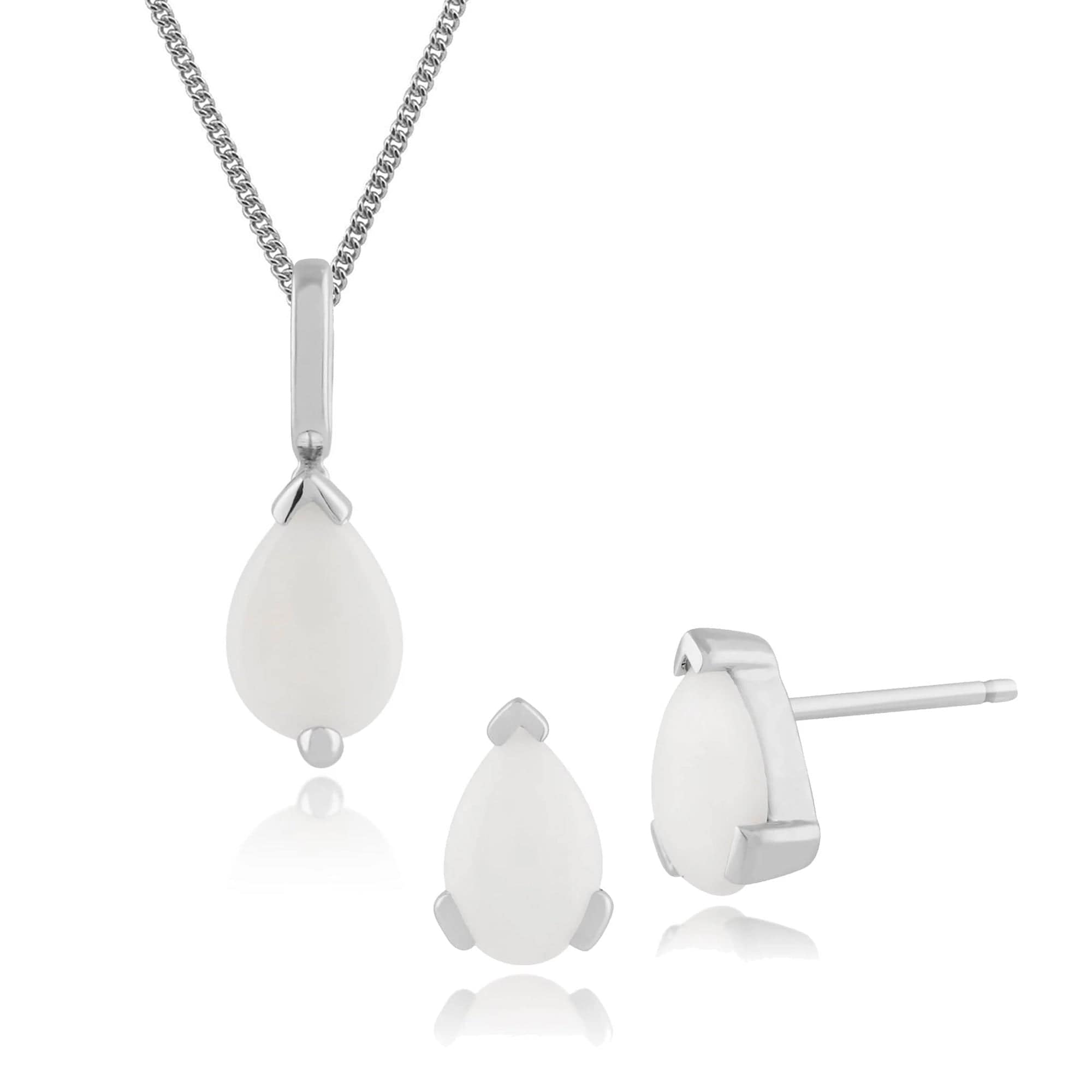 26882-25662 Classic Pear Opal Single Stone Stud Earrings & Pendant Set in 9ct White Gold 1