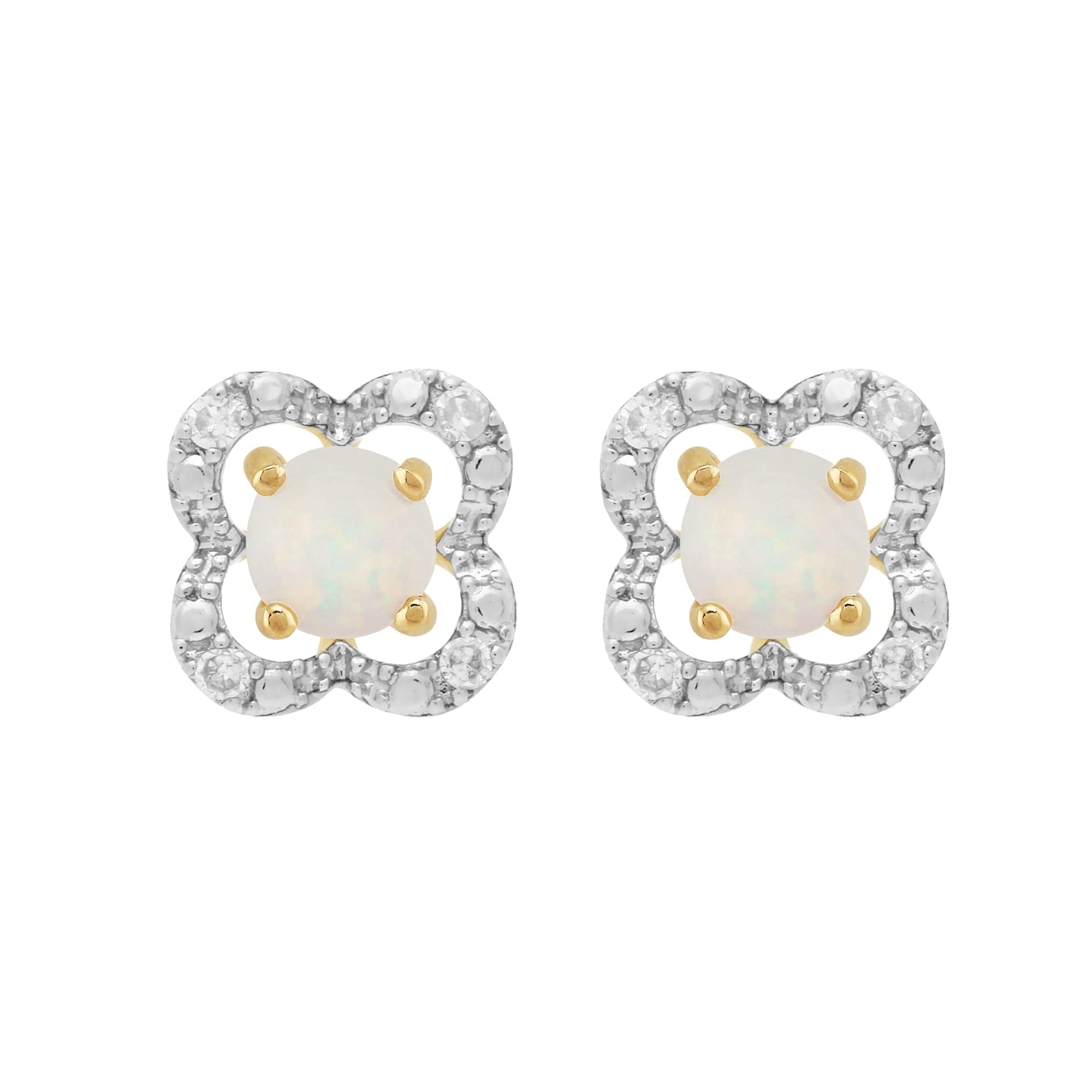 26942-191E0375019 Classic Round Opal Stud Earrings with Detachable Diamond Floral Ear Jacket in 9ct Yellow Gold 1