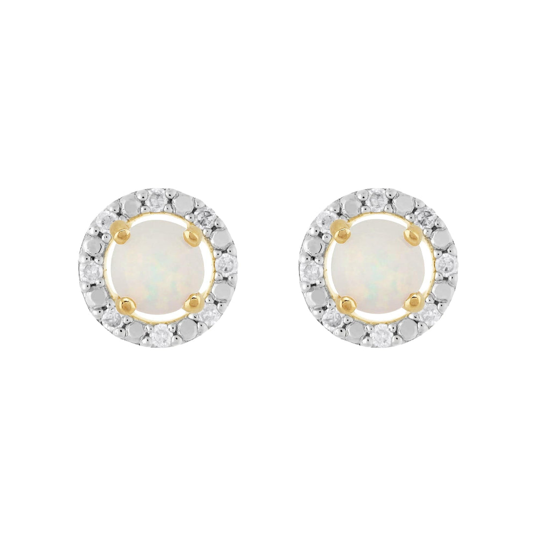 26942-191E0376019 Classic Round Opal Stud Earrings with Detachable Diamond Round Earrings Jacket Set in 9ct Yellow Gold 1