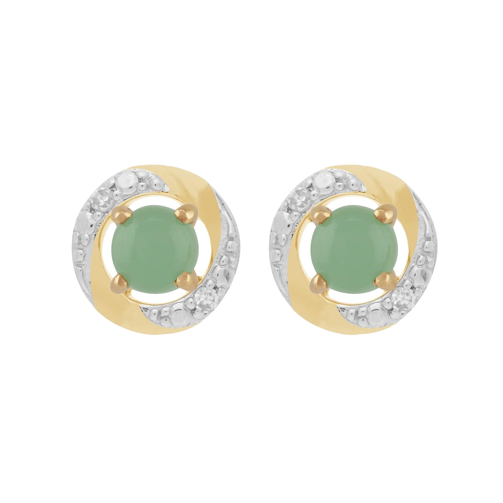 26943-191E0374019 Classic Round Jade Studs with Detachable Diamond Halo Ear Jacket in 9ct Yellow Gold 1