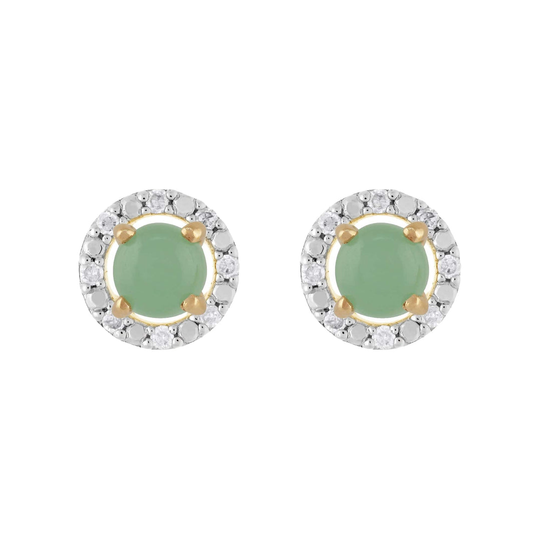 26943-191E0376019 Classic Round Jade Stud Earrings with Detachable Diamond Round Earrings Jacket Set in 9ct Yellow Gold 1