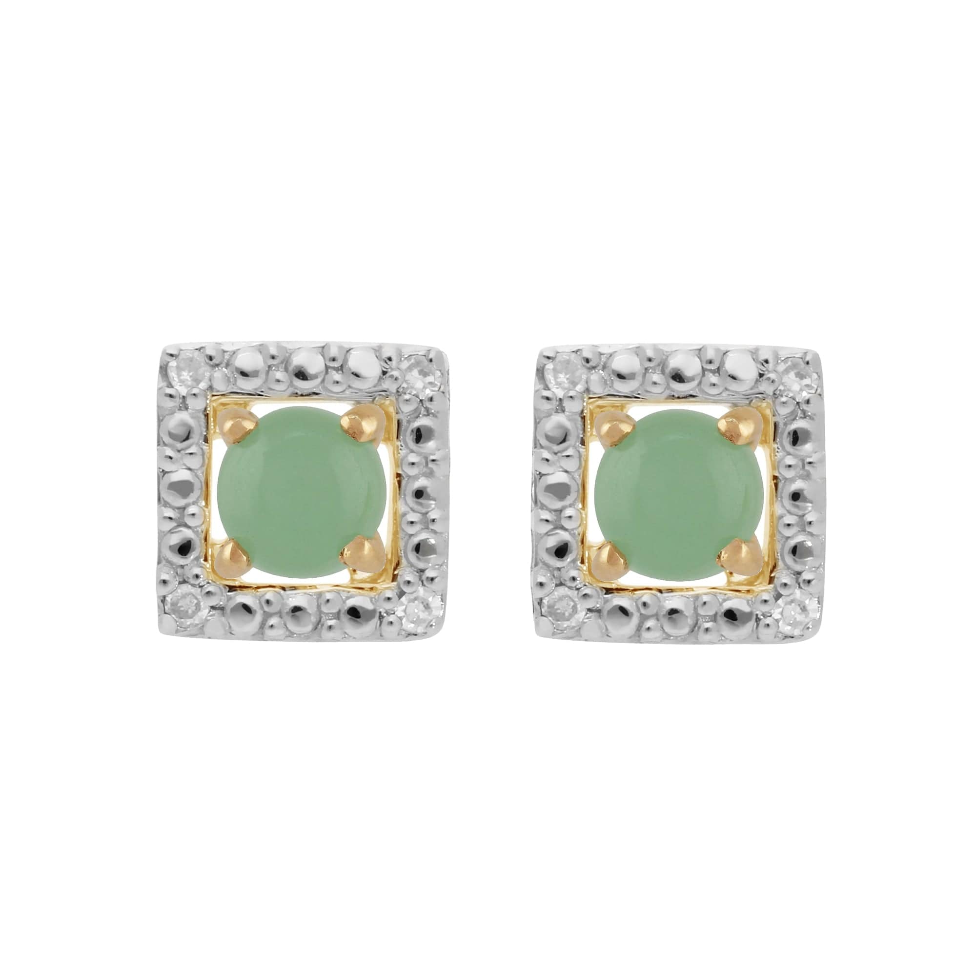 26943-191E0379019 Classic Round Jade Stud Earrings with Detachable Diamond Square Earrings Jacket Set in 9ct Yellow Gold 1