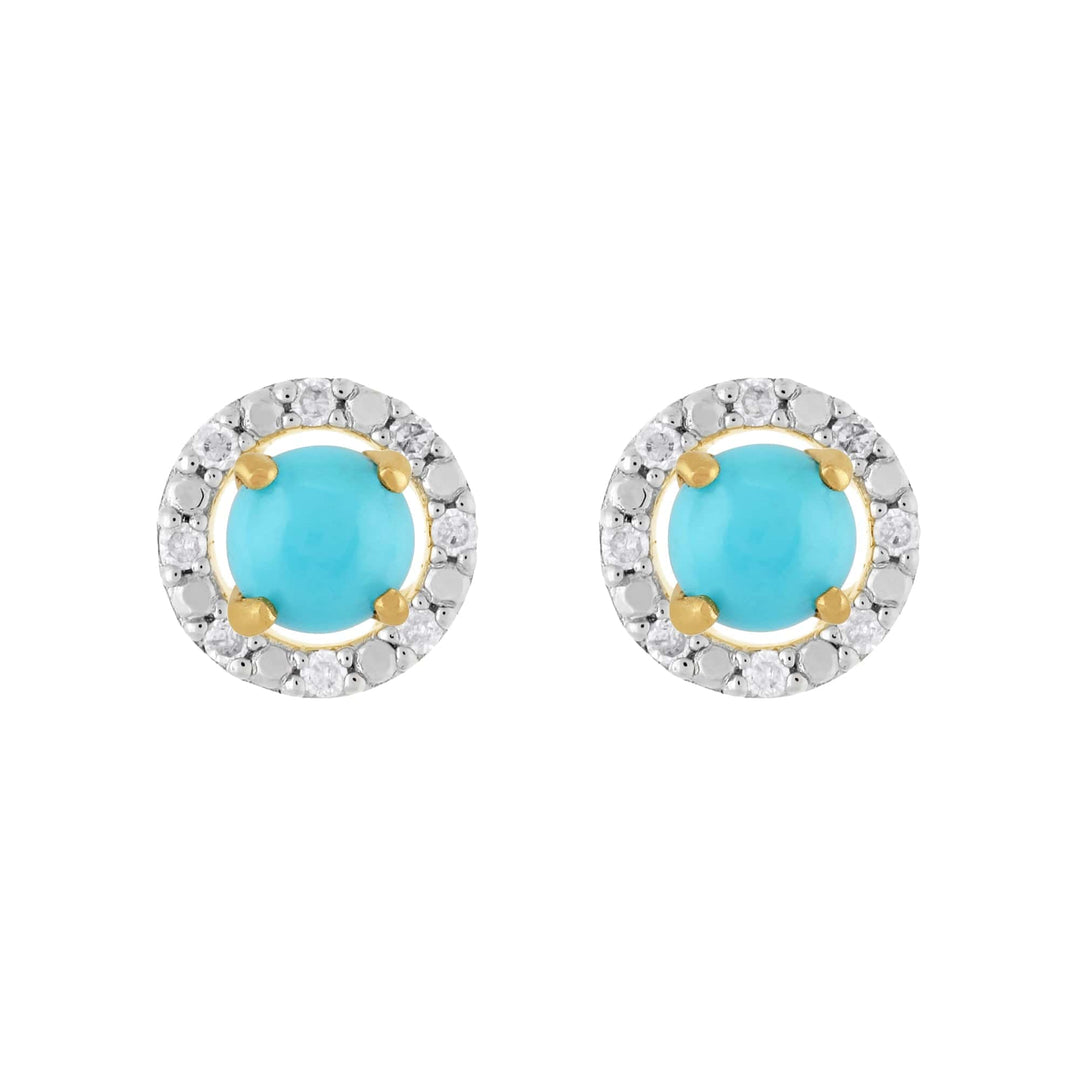 26945-191E0376019 Classic Round Turquoise Stud Earrings with Detachable Diamond Round Earrings Jacket Set in 9ct Yellow Gold 1