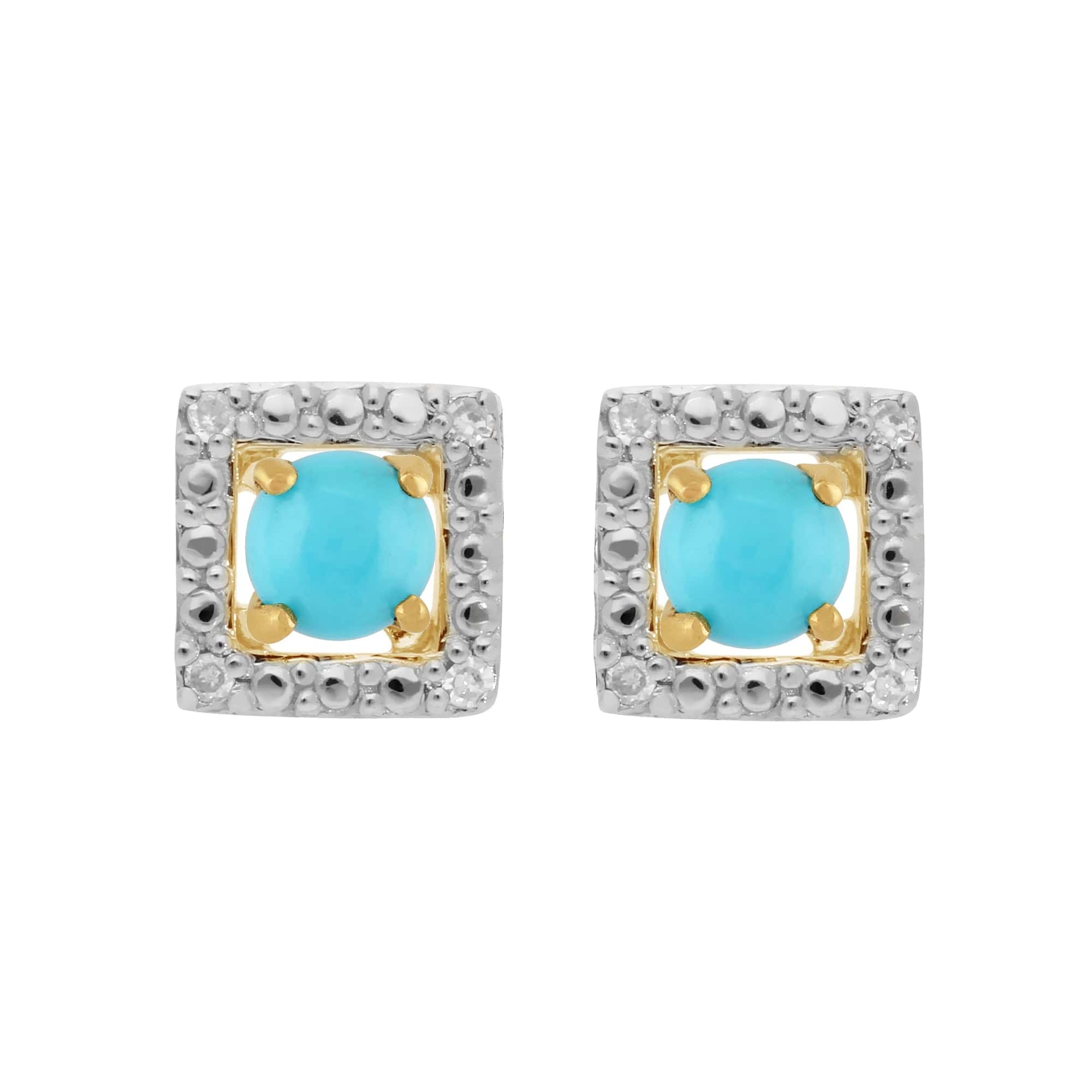 26945-191E0379019 Classic Round Turquoise Stud Earrings with Detachable Diamond Square Earrings Jacket Set in 9ct Yellow Gold 1