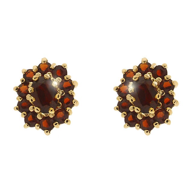 9ct Yellow Gold 1.44ct Garnet Classic Oval Cluster Stud Earrings Image