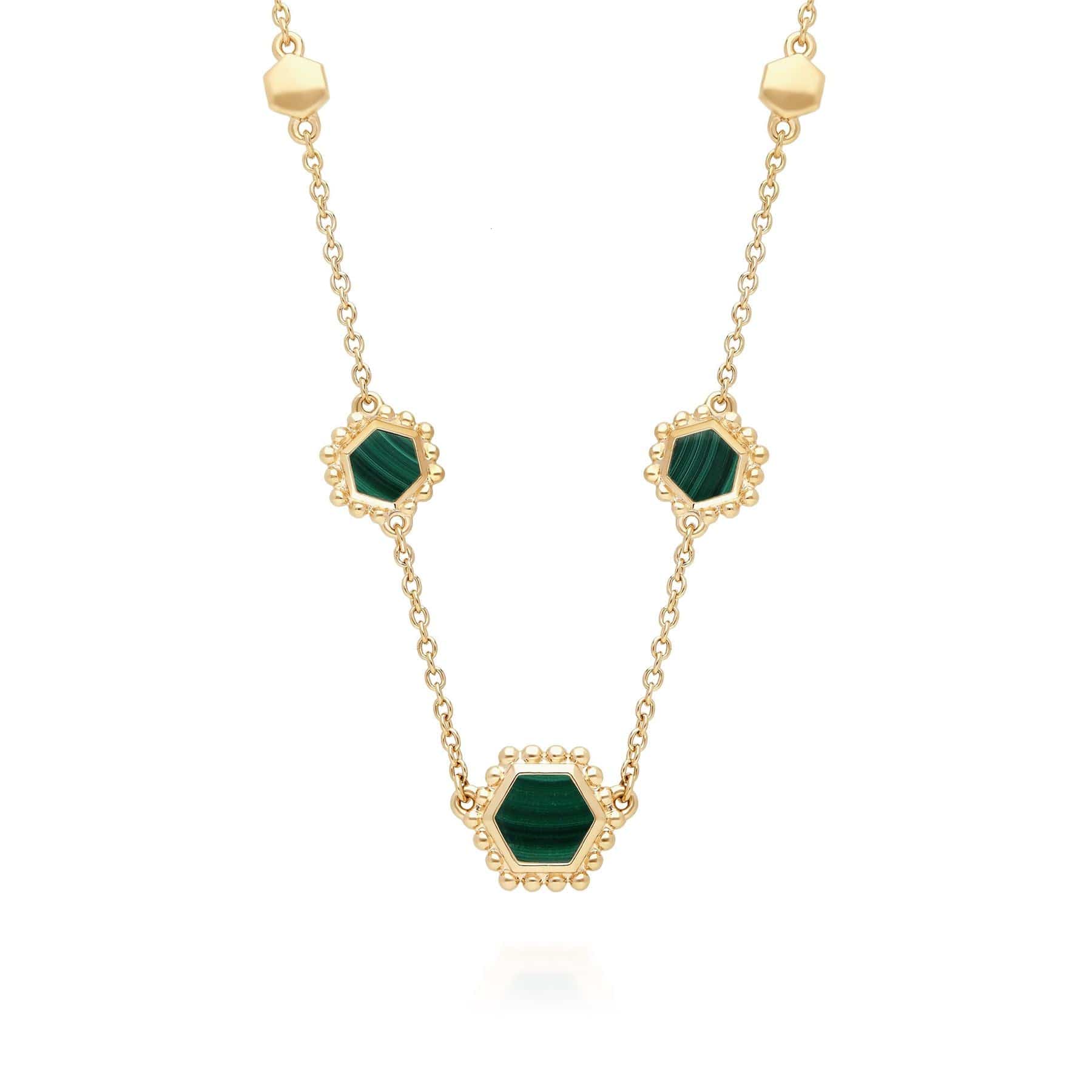 Malachite Flat Slice Hex Chain Necklace in Gold Plated Sterling Silver