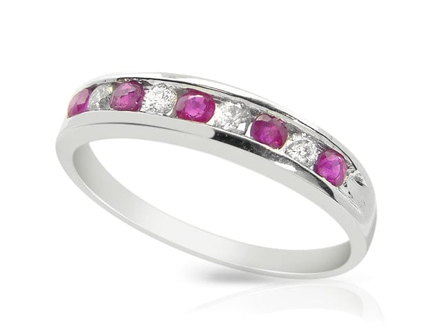 9ct White Gold 0.29ct Natural Ruby & Diamond Half Eternity Band Ring Image 1