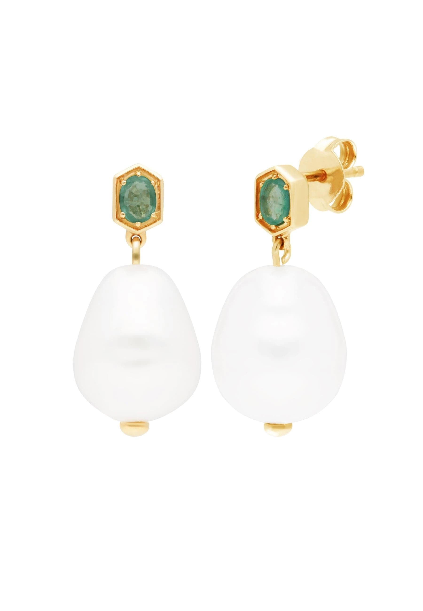 Modern Baroque Pearl & Amethyst Drop Earrings in Gold Plated Silver - Gemondo