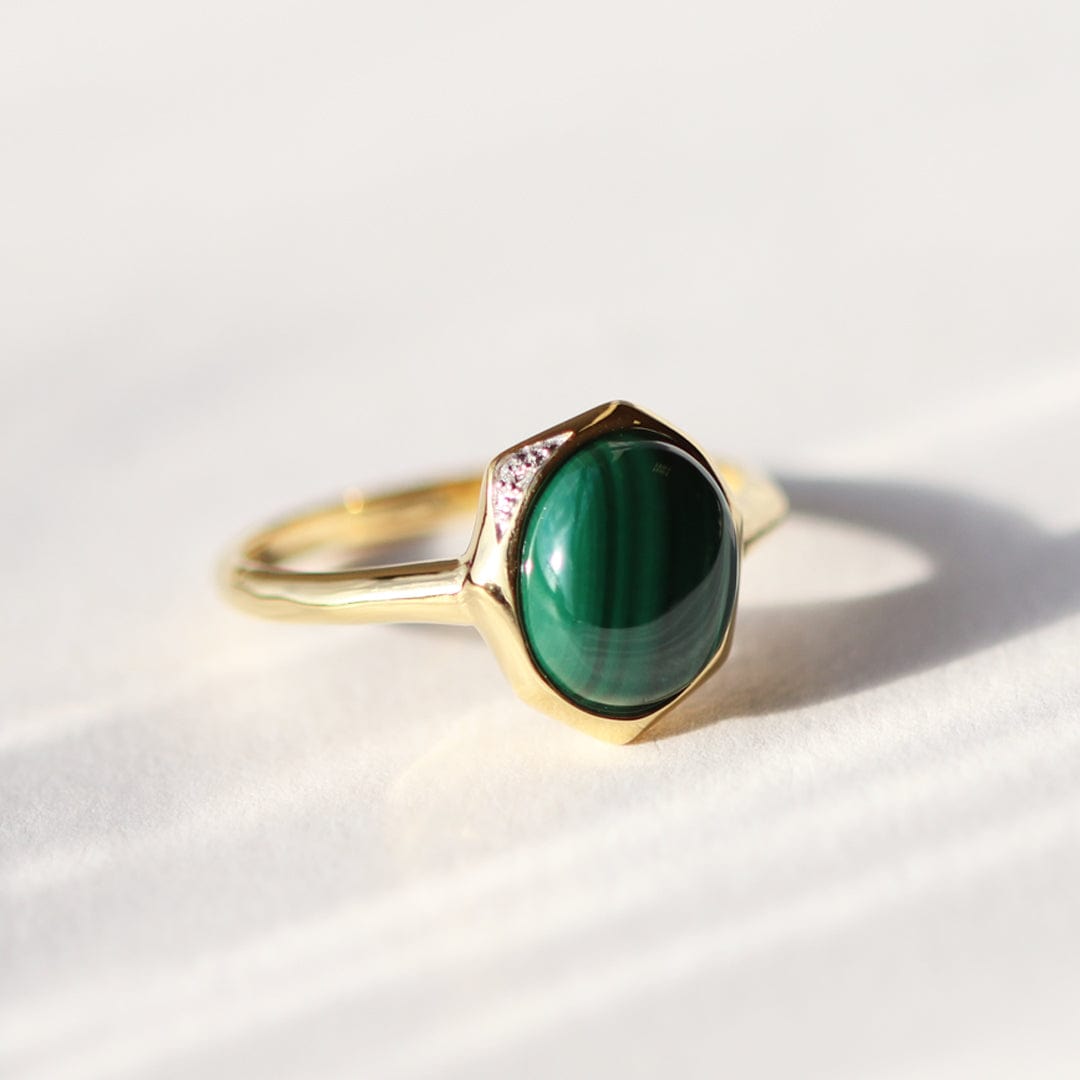 270R057506925 Irregular B Gem Malachite & Diamond Ring in Gold Plated Sterling Silver 3