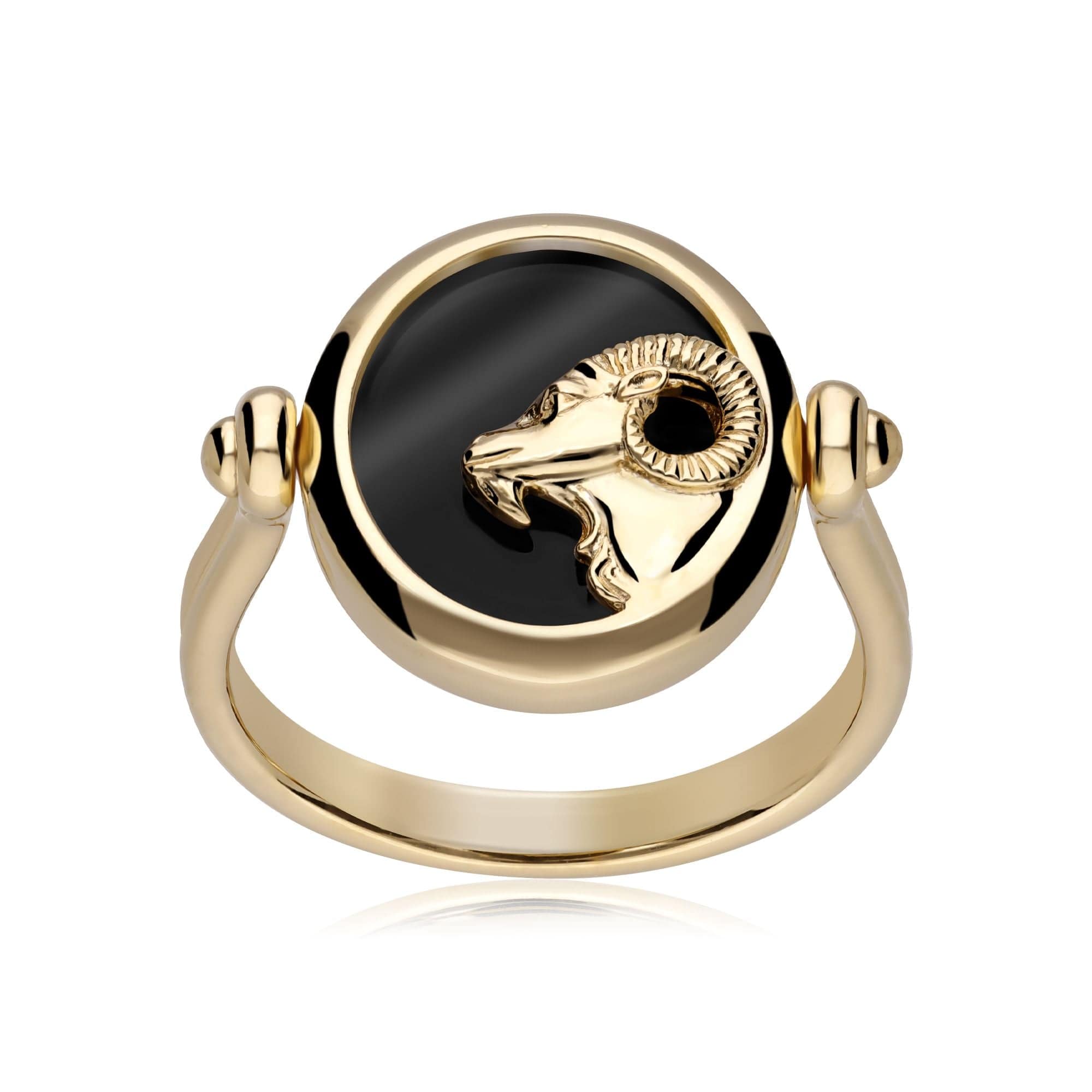 Zodiac Black Onyx Aries Flip Ring in 18ct Gold Plated Silver - Gemondo