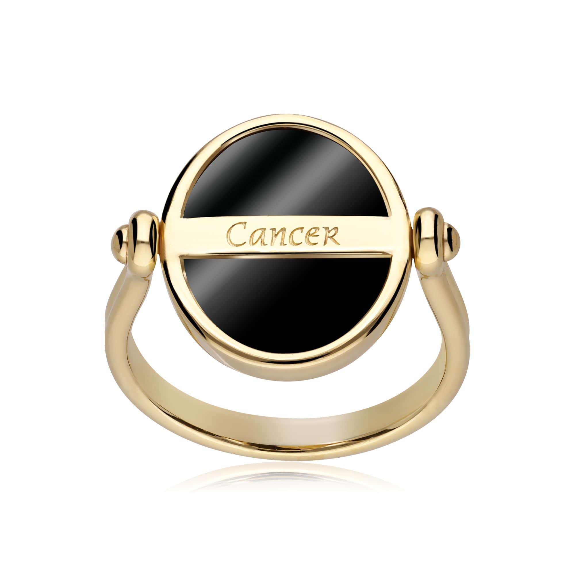 Zodiac Black Onyx Cancer Flip Ring in 18ct Gold Plated Silver - Gemondo