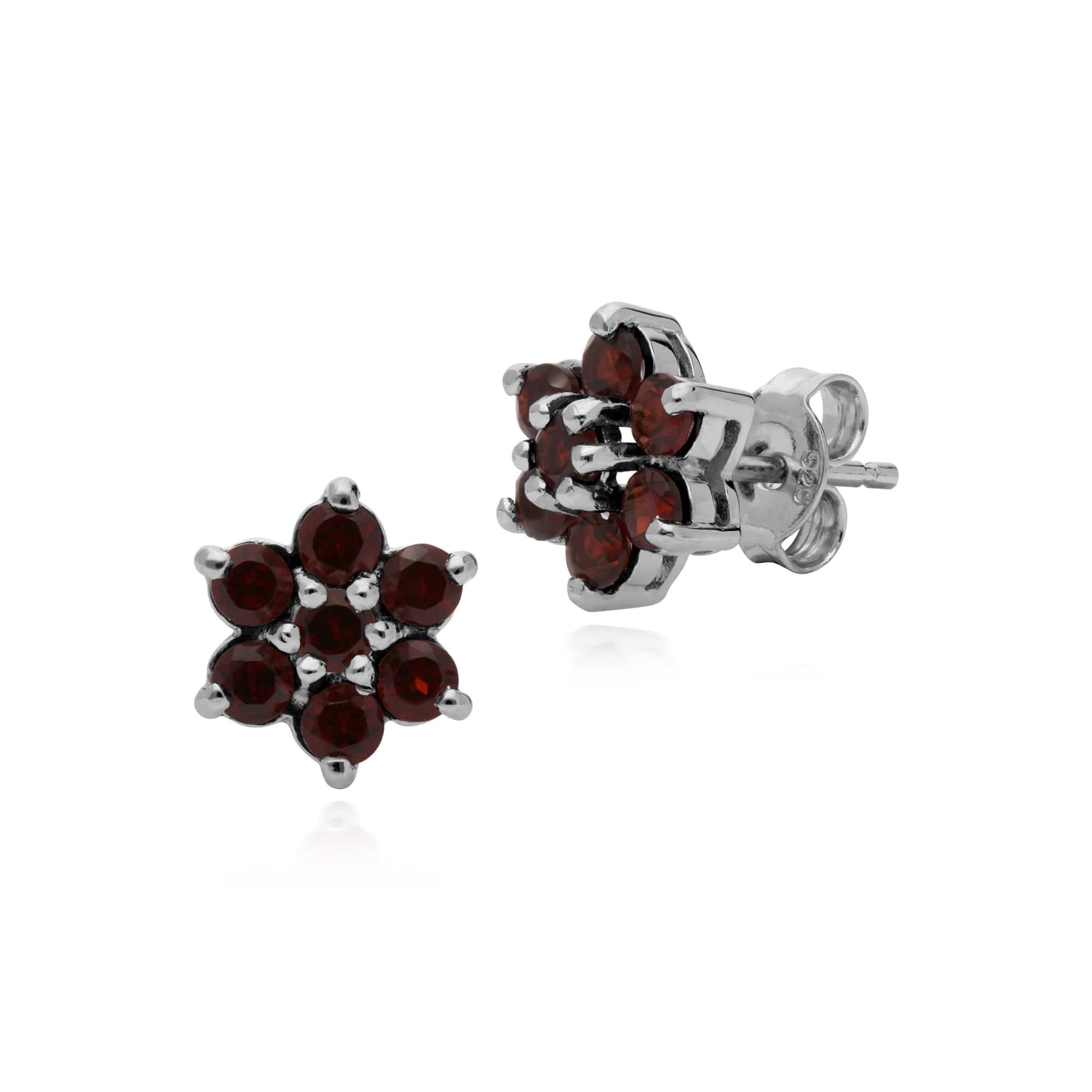 270E014004925 Gemondo Sterling Silver Mozambique Garnet Floral Cluster Earrings 1