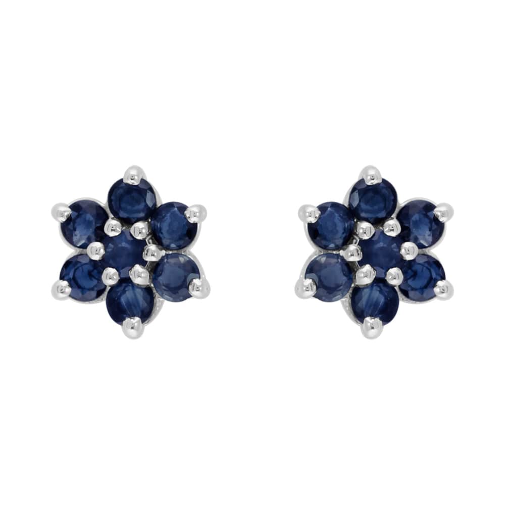Floral Round Sapphire Cluster Stud Earrings 925 Sterling