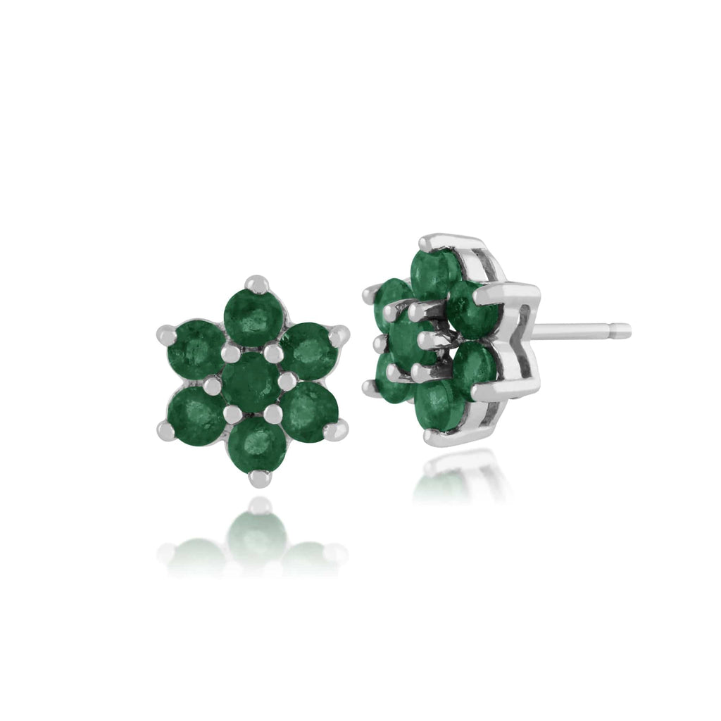 Floral Round Emerald Cluster Stud Earrings 925 Sterling