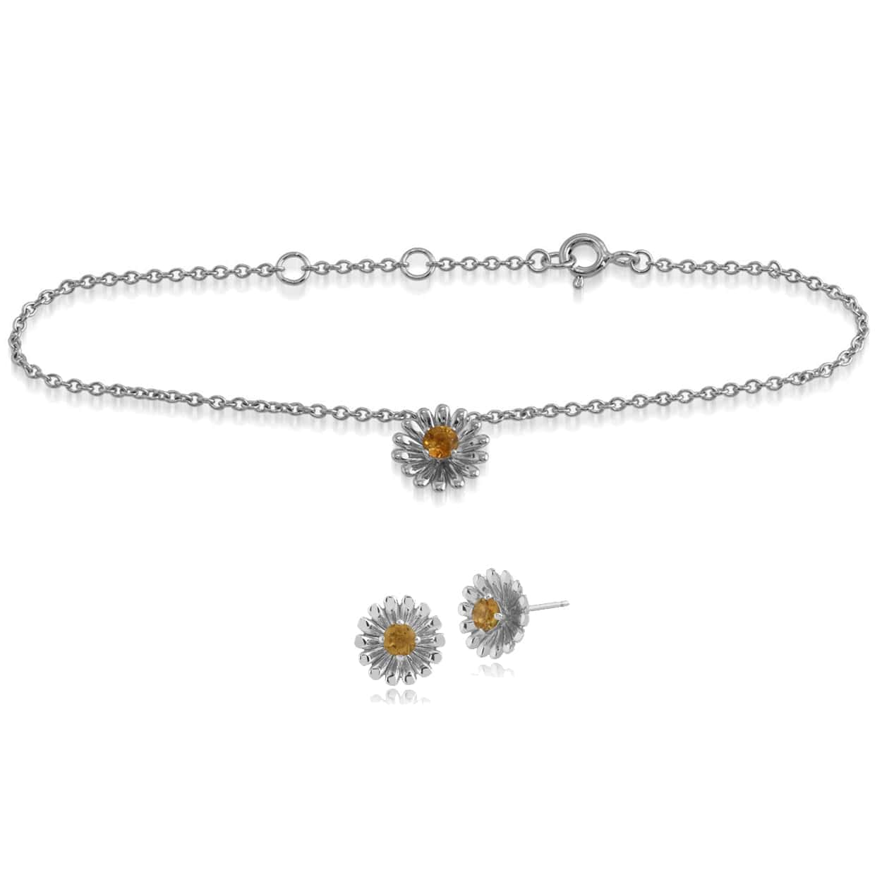 Floral Citrine Daisy Stud Earrings & Bracelet Set Image 1