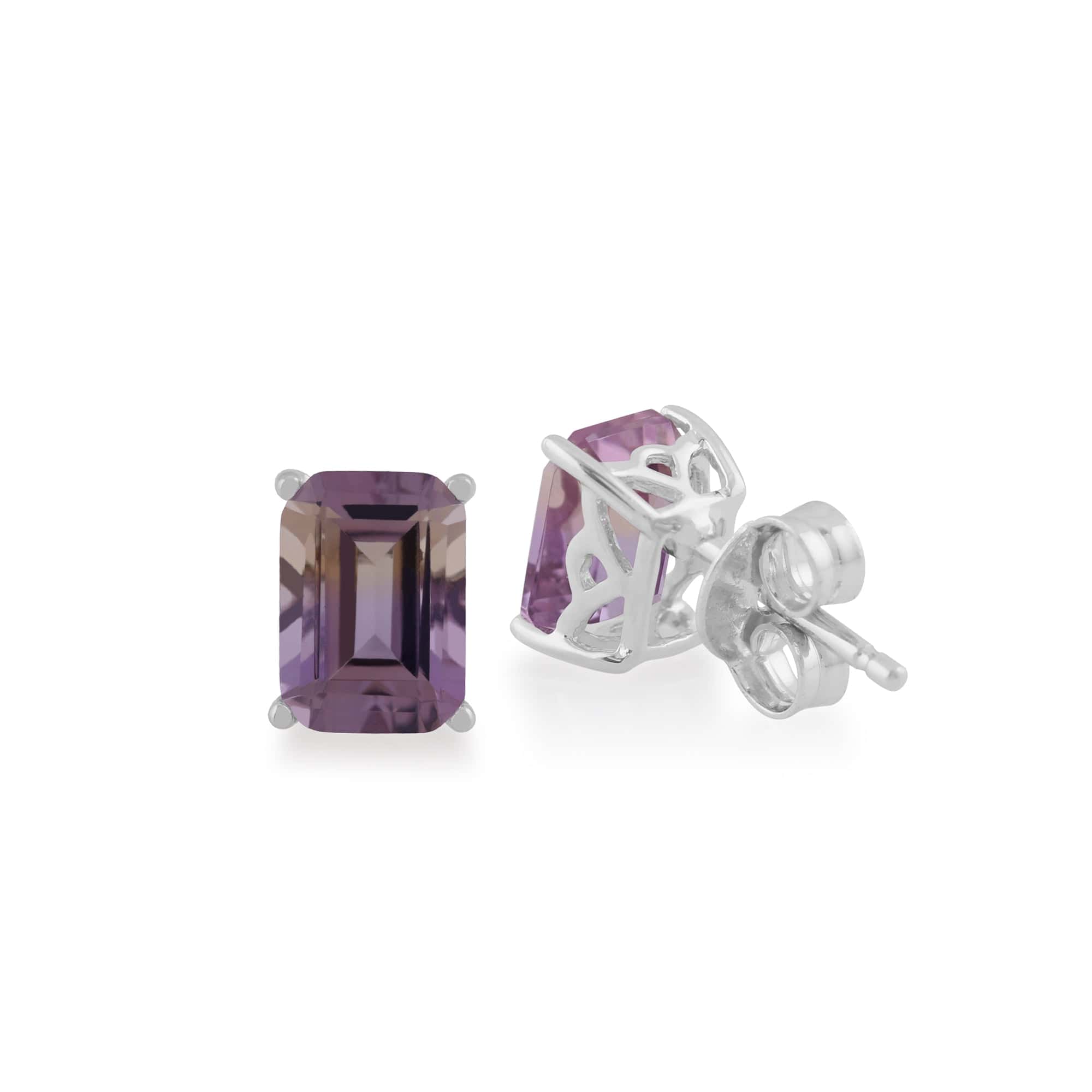 270E022502925 Classic Octagon Ametrine Claw Set Stud Earrings in 925 Sterling Silver 2