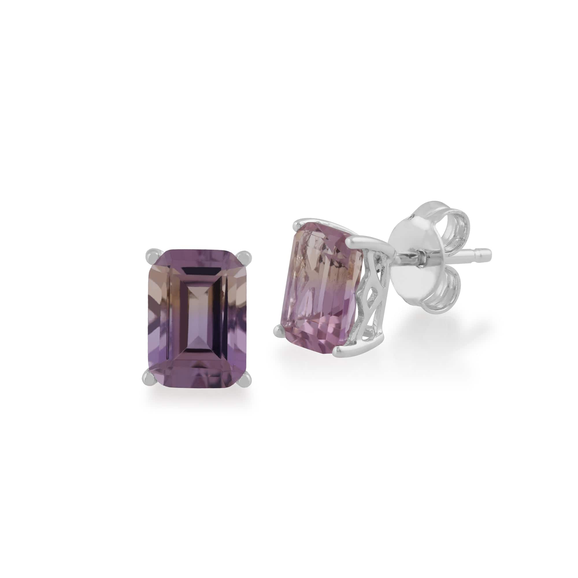 Classic Baguette Ametrine Claw Set Stud Earrings & Ring Set in 925 Sterling Silver - Gemondo