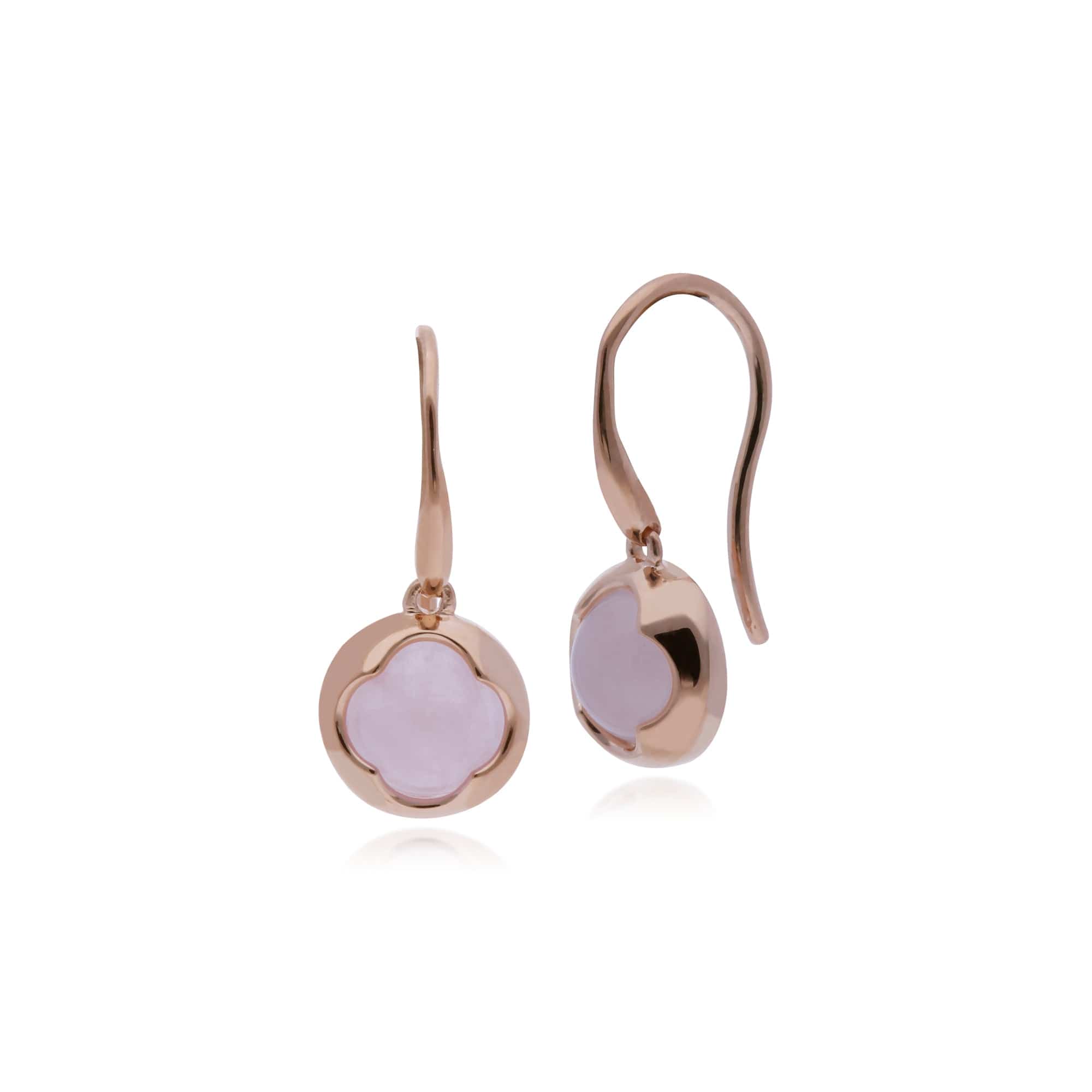 Geometric Sugarloaf Rose Quartz Circular Prism Drop Earrings in Rose Gold Plated 925 Sterling Silver - Gemondo