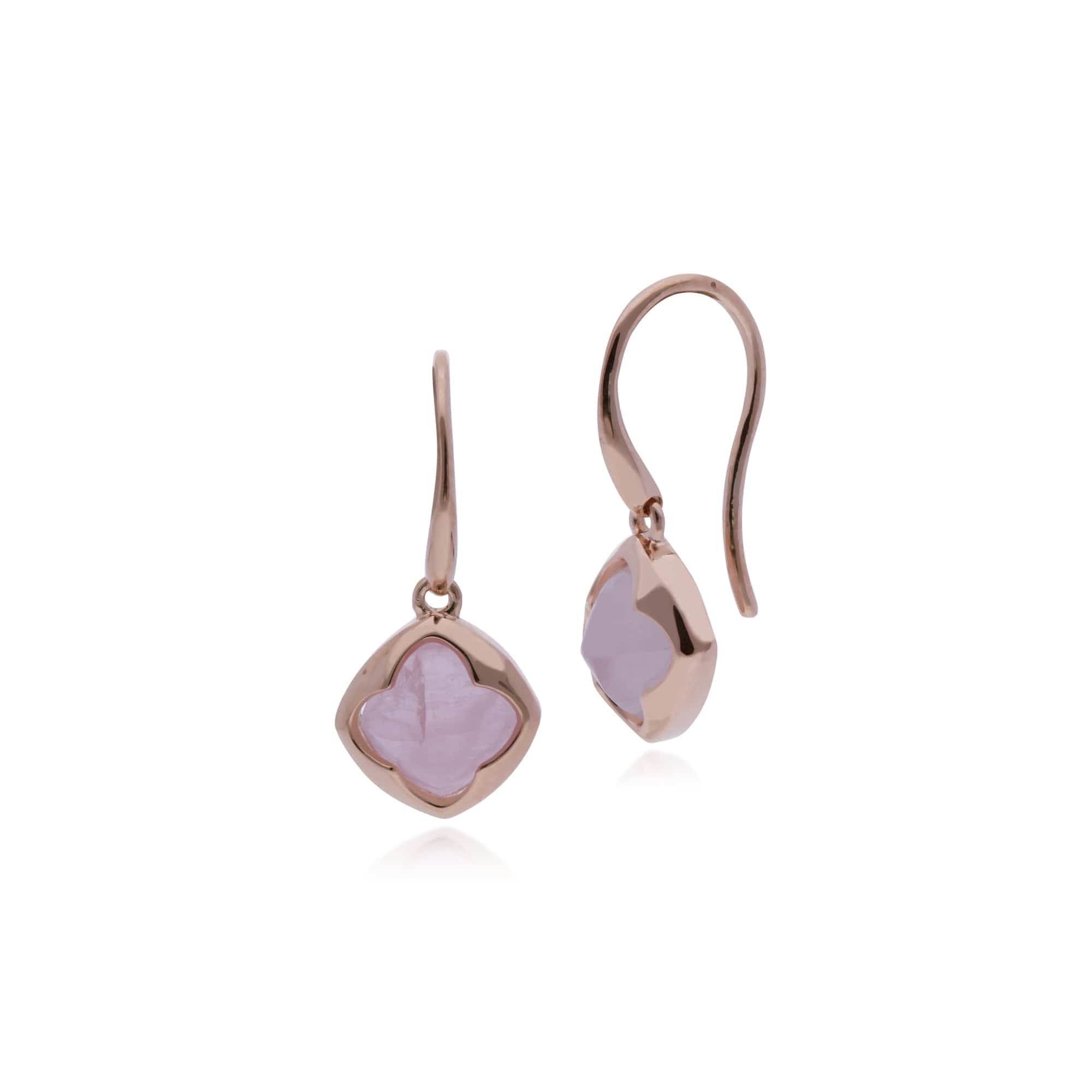 Rose Gold Plated Cushion Rose Quartz Drop Earrings Image 1