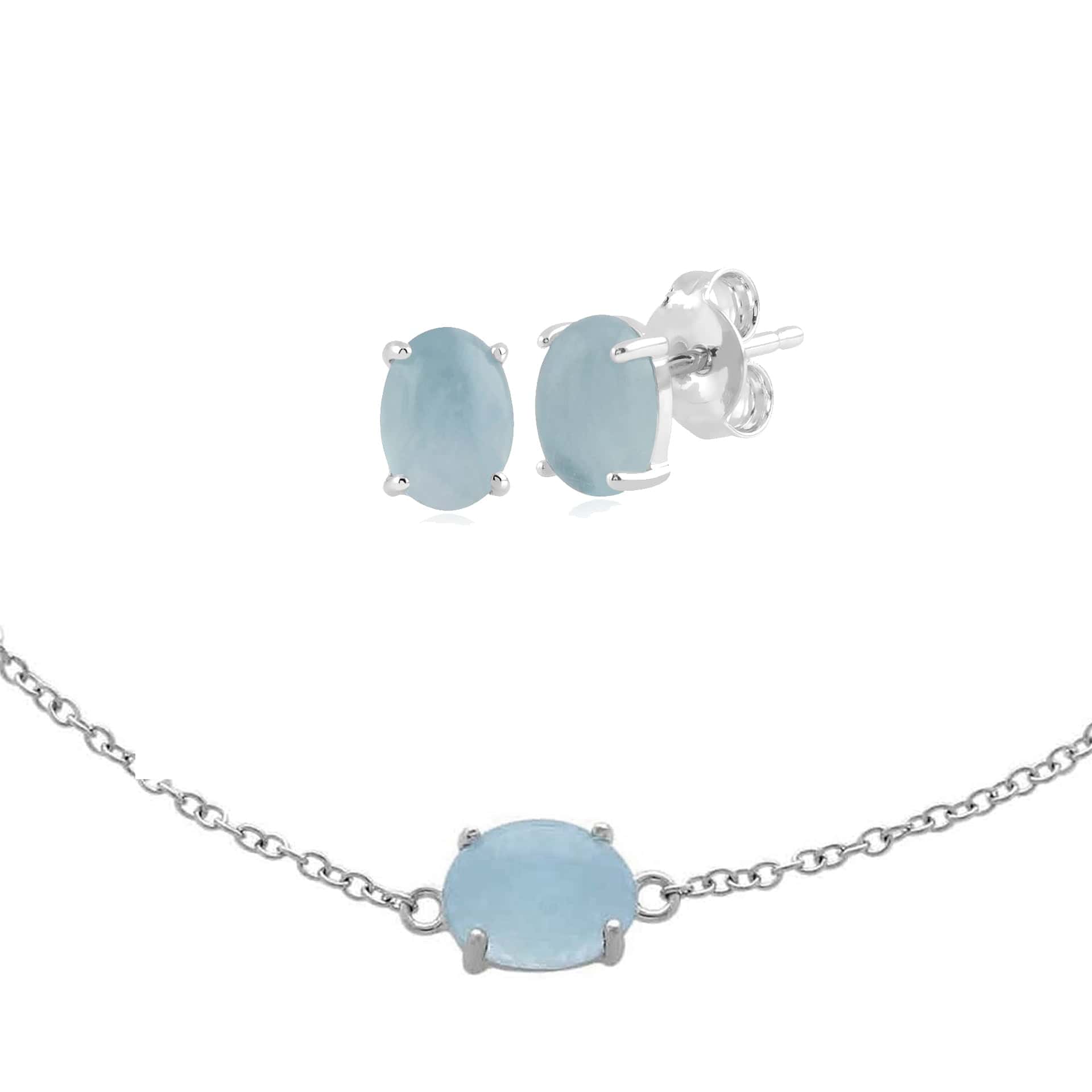 Classic  Milky Aquamarine Stud Earrings & Bracelet Set Image 1