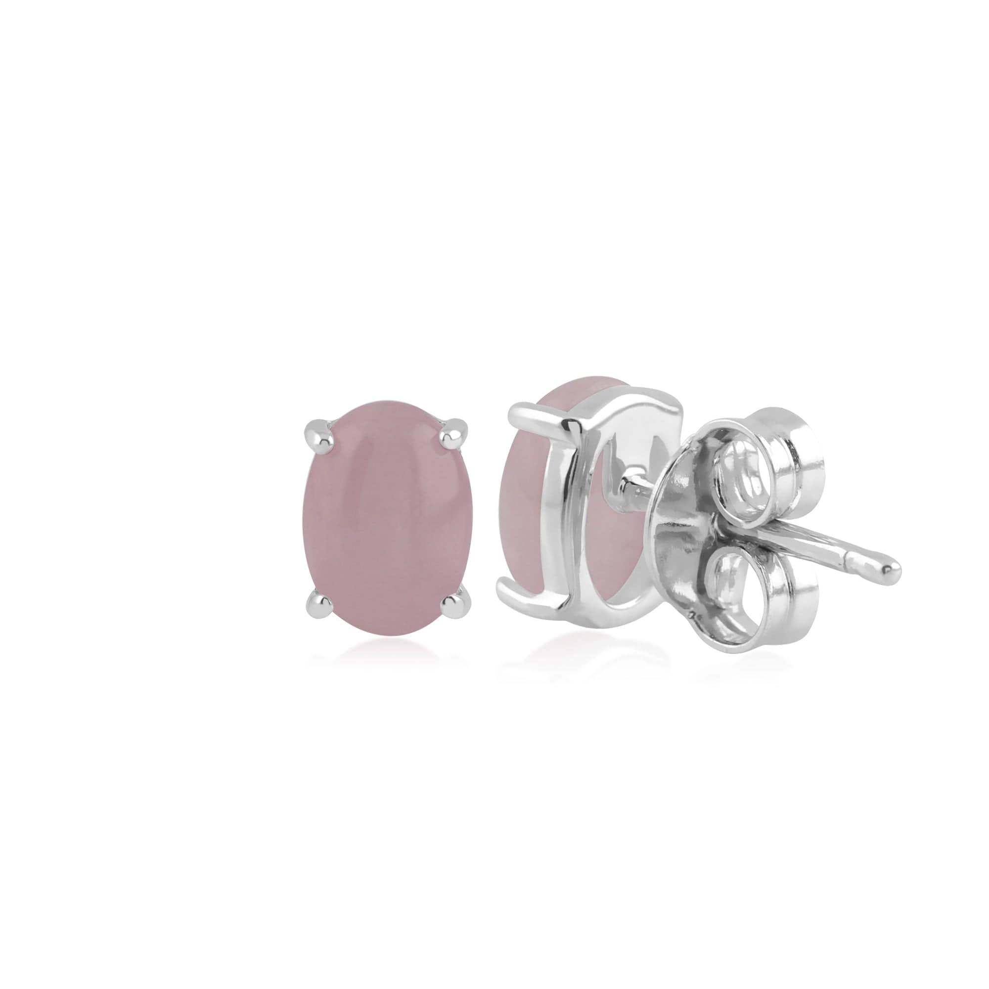 Classic Oval Milky Kunzite Stud Earring in 925 Sterling Silver - Gemondo