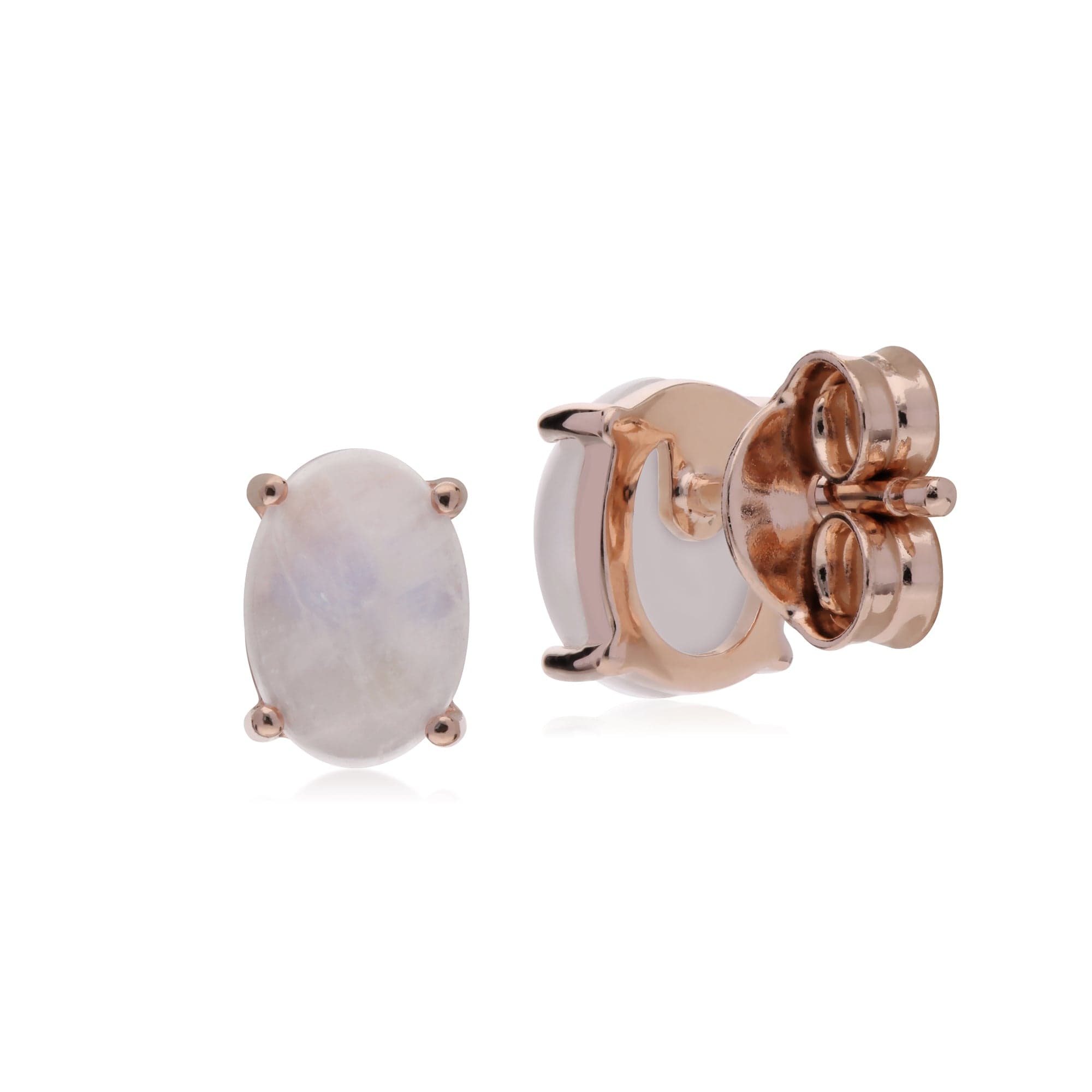 Gemondo Rose Gold Plated Sterling Silver Rainbow Moonstone Oval Stud Earrings - Gemondo