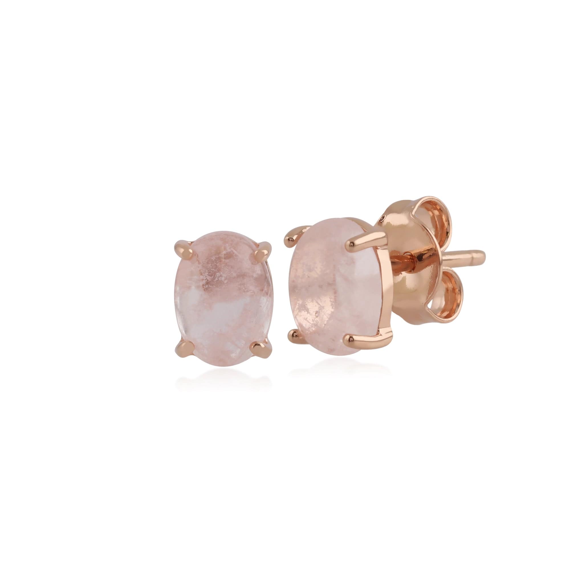 Rose Gold Plated Sterling Silver Milky Morganite Oval Stud Earrings & Necklace Set in 925 Sterling Silver - Gemondo