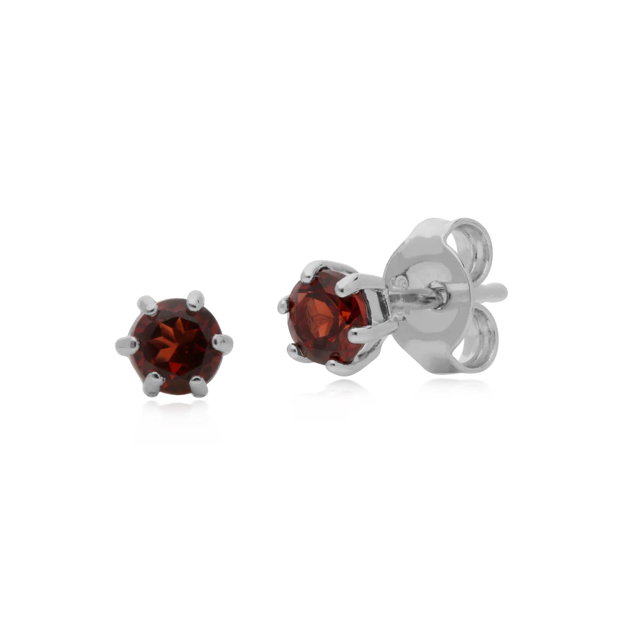 Classic Round Garnet 6 Claw Set Stud Earrings in 925 Sterling Silver - Gemondo