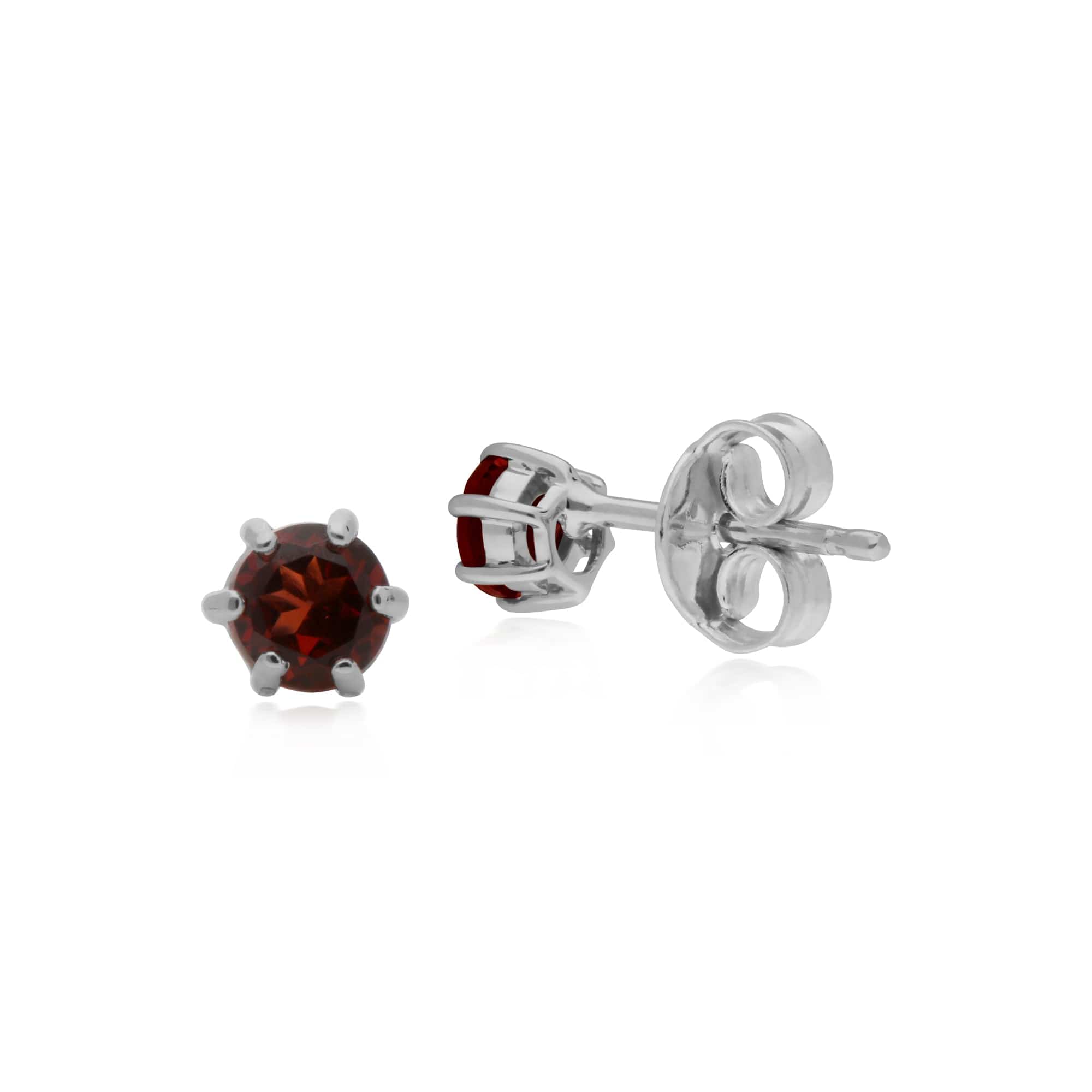 Classic Round Garnet 6 Claw Set Stud Earrings in 925 Sterling Silver - Gemondo