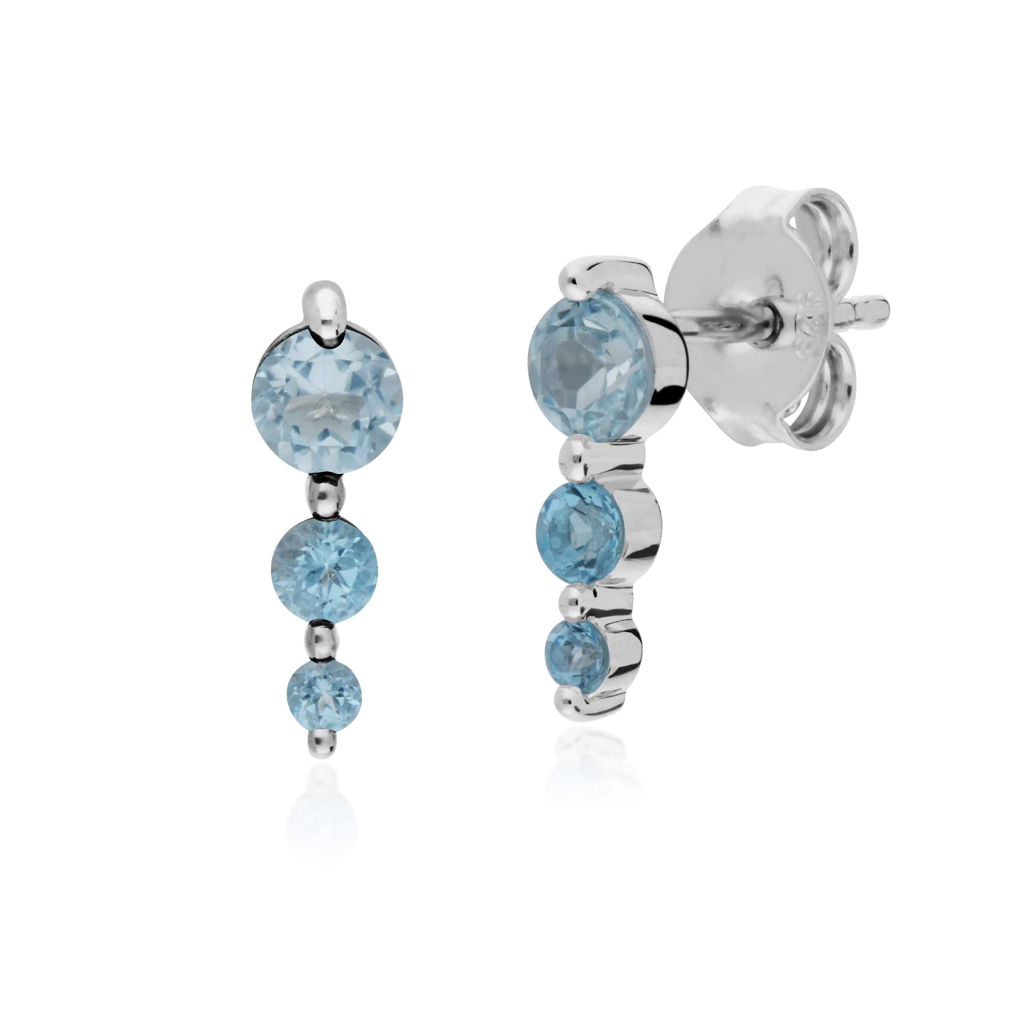 270E025501925-270R055901925 Classic Round Blue Topaz Three Stone Gradient Earrings & Five Stone Ring Set in 925 Sterling Silver 2