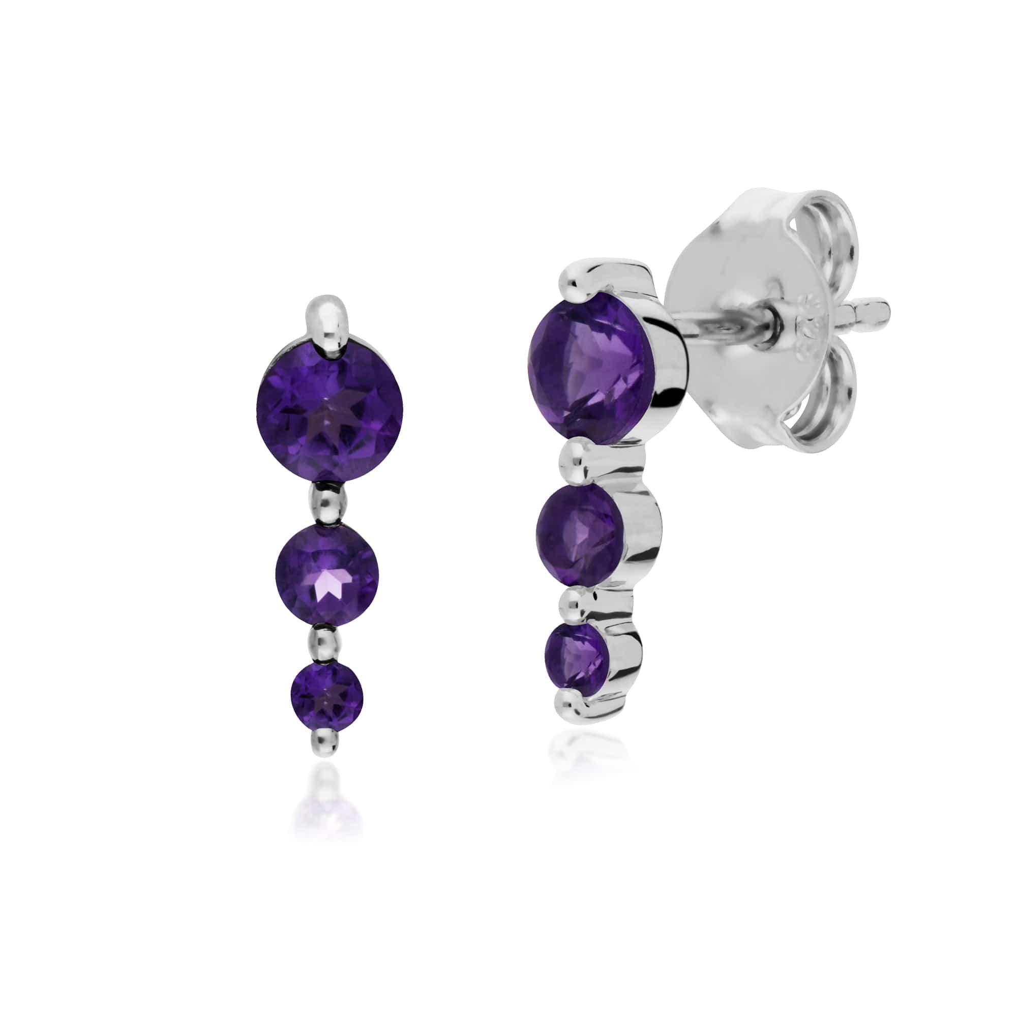 270E025503925-270L011003925 Classic Round Amethyst Three Stone Gradient Earrings & Bracelet Set in 925 Sterling Silver 2