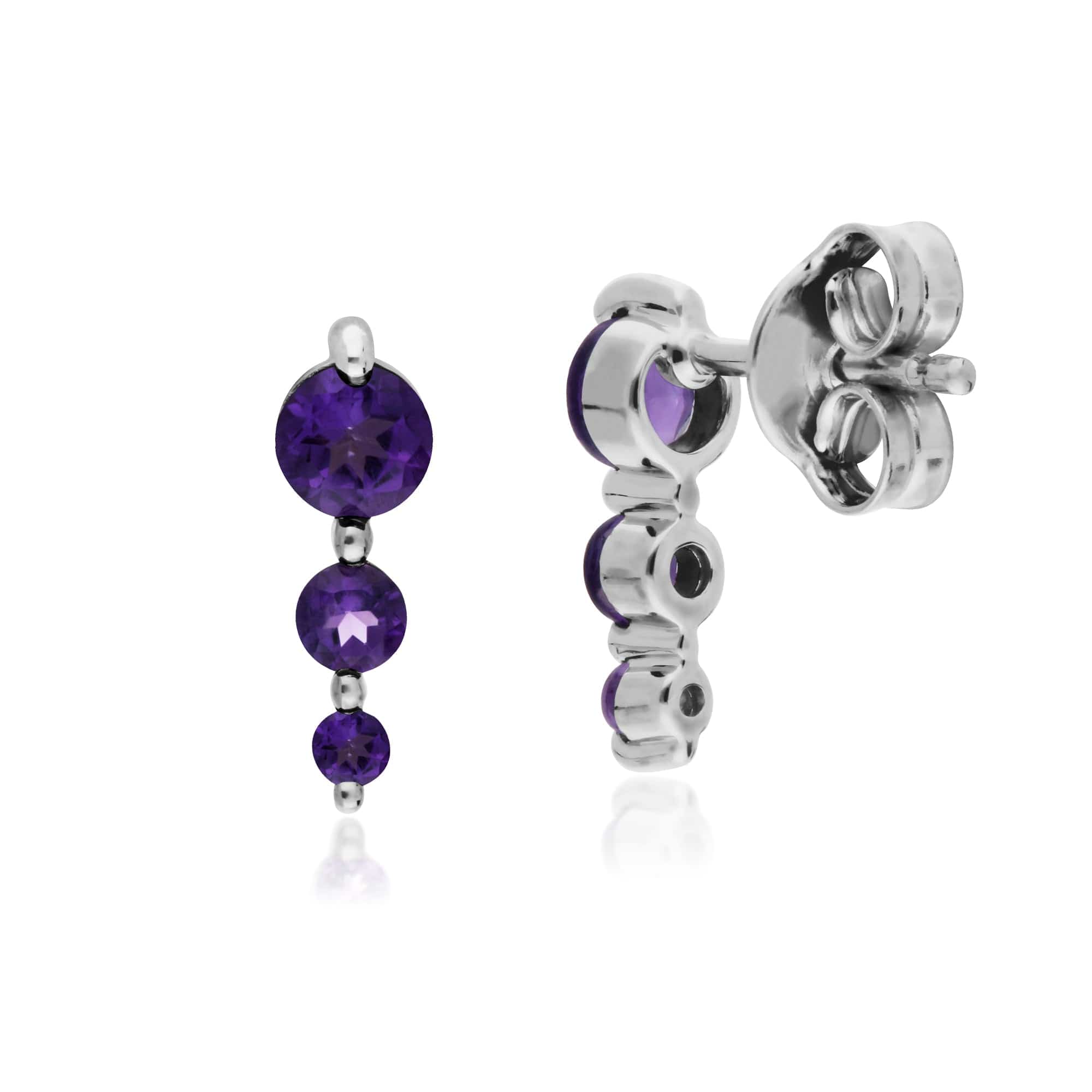 Classic Round Amethyst Gradient Drop Stud Earrings in 925 Sterling Silver - Gemondo