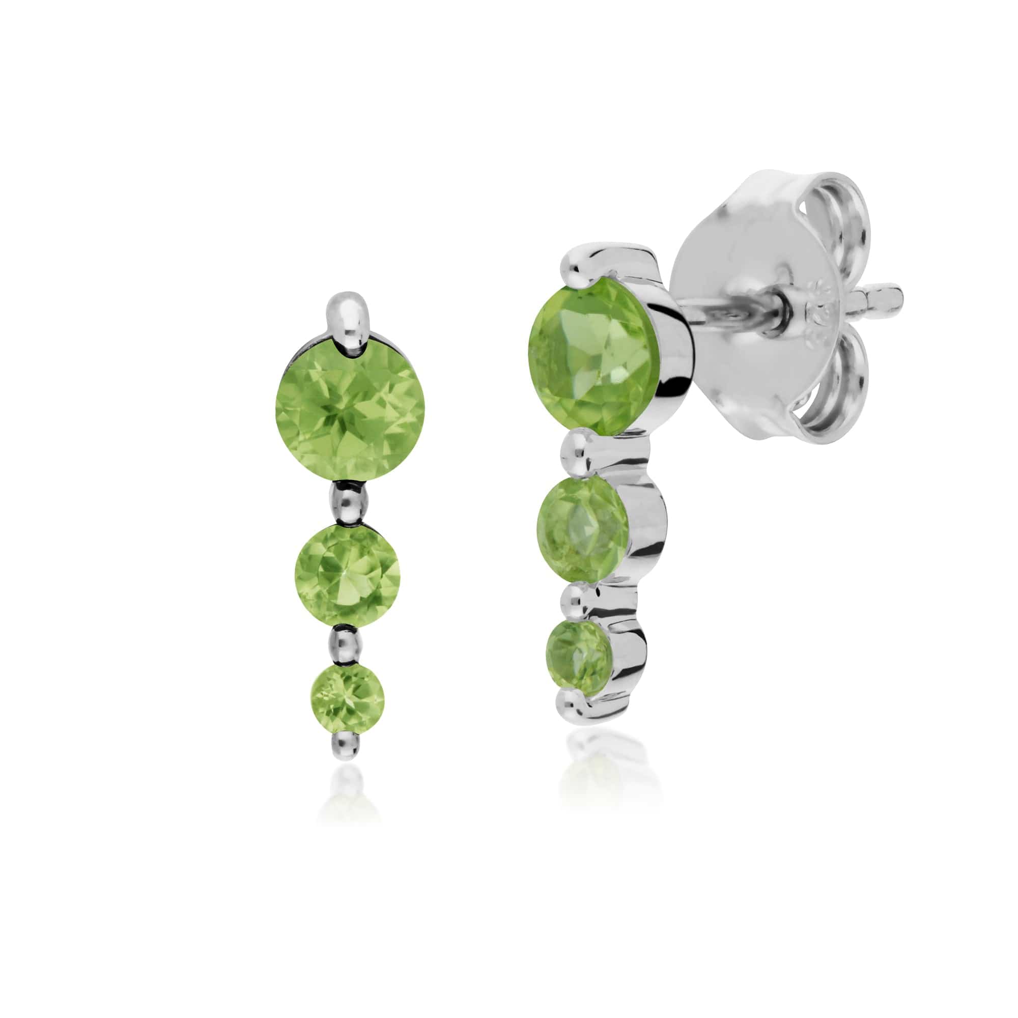 270E025504925-270R055904925 Classic Round Peridot Three Stone Gradient Earrings & Five Stone Ring Set in 925 Sterling Silver 2
