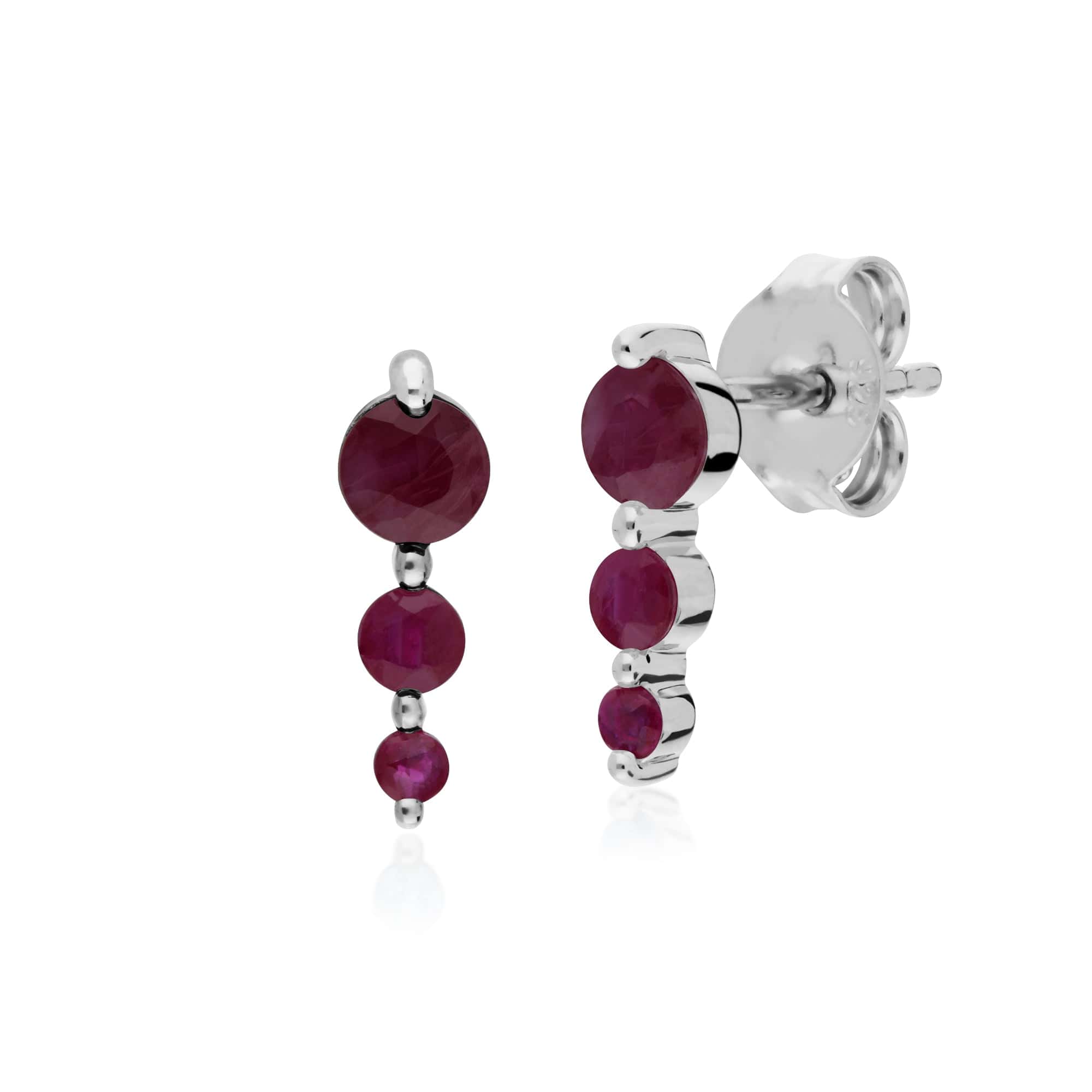 Classic Round Ruby Gradient Drop Stud Earrings in 925 Sterling Silver - Gemondo