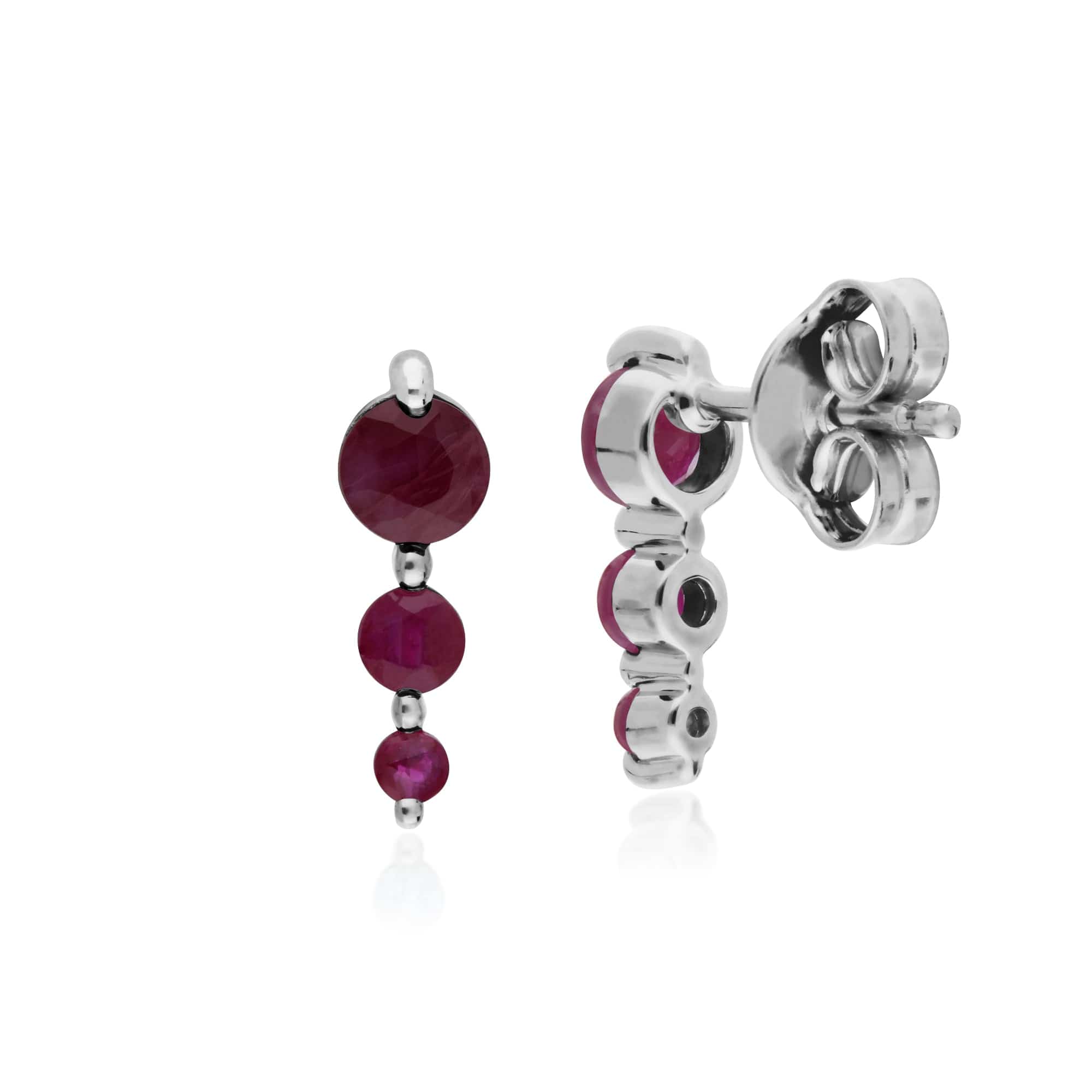 Classic Round Ruby Gradient Drop Stud Earrings in 925 Sterling Silver - Gemondo