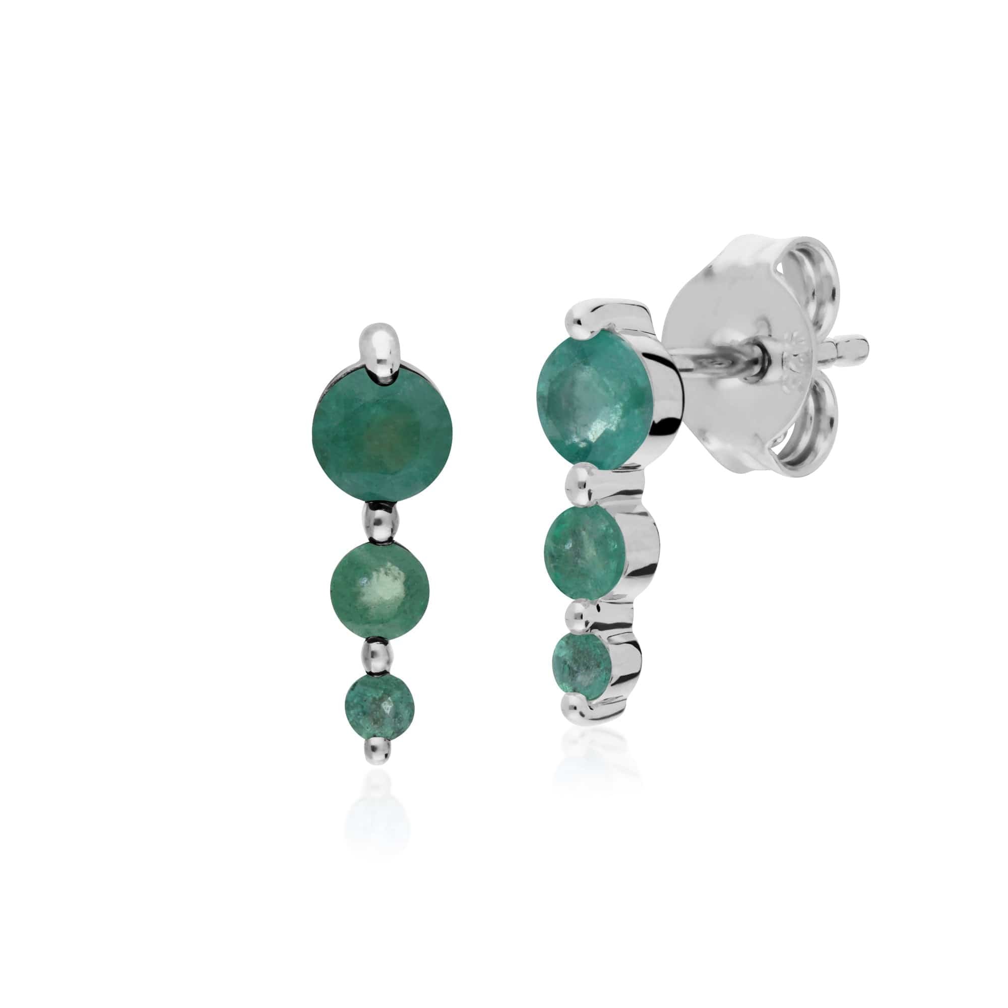 Classic Round Emerald Gradient Drop Stud Earrings in 925 Sterling Silver - Gemondo
