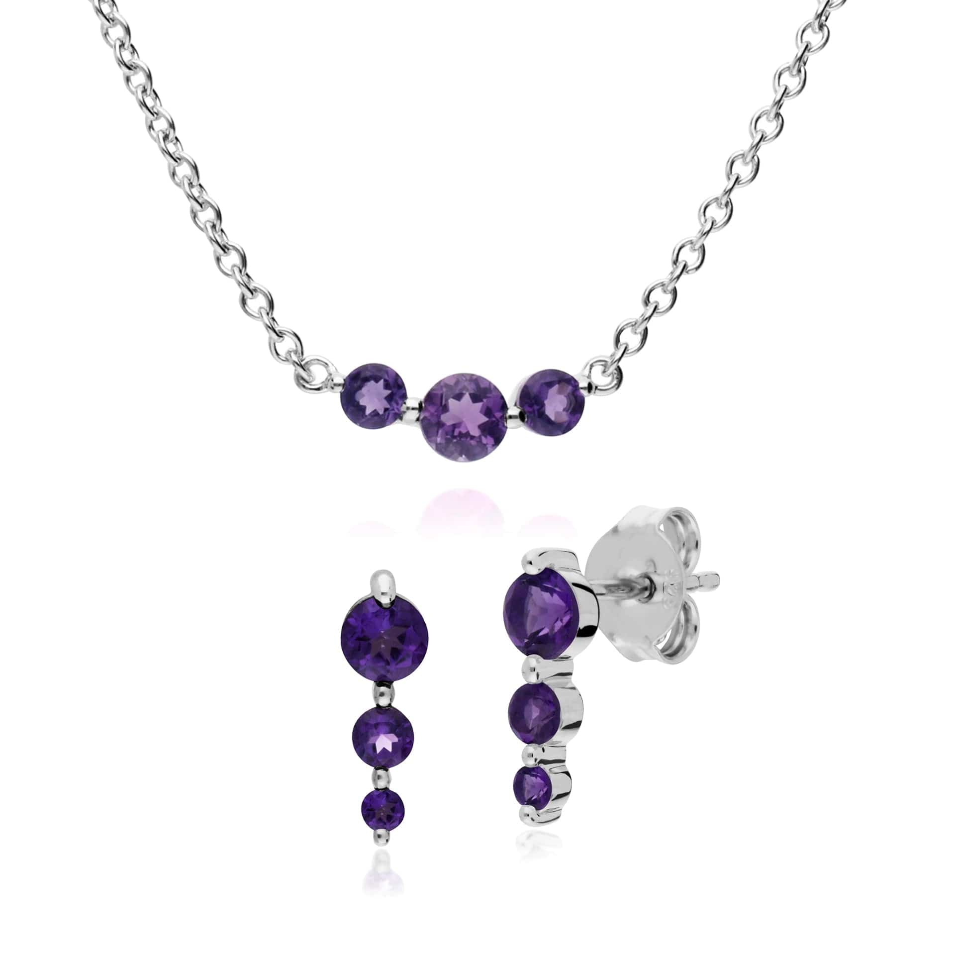 Classic Round Amethyst Gradient Earrings & Necklace Set Image 1