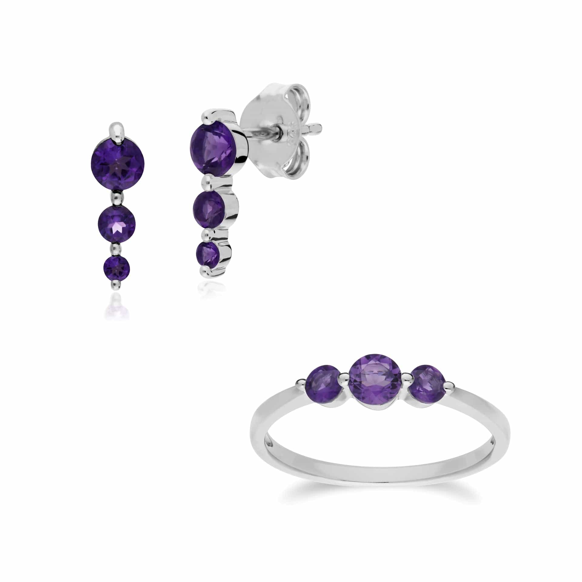 Classic Round Amethyst Gradient Earrings & Ring Set Image 1
