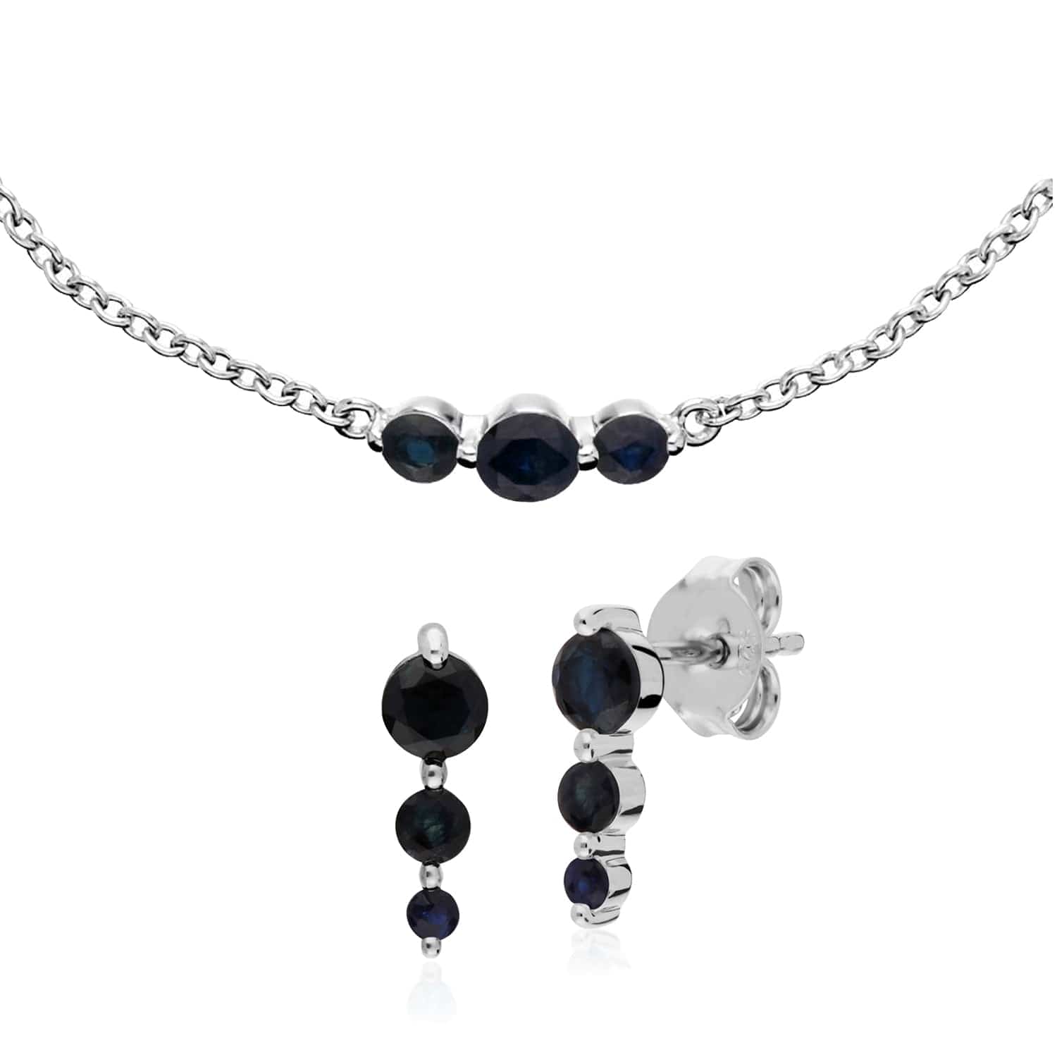 Classic Round Sapphire Three Stone Earrings & Bracelet Set Image 1