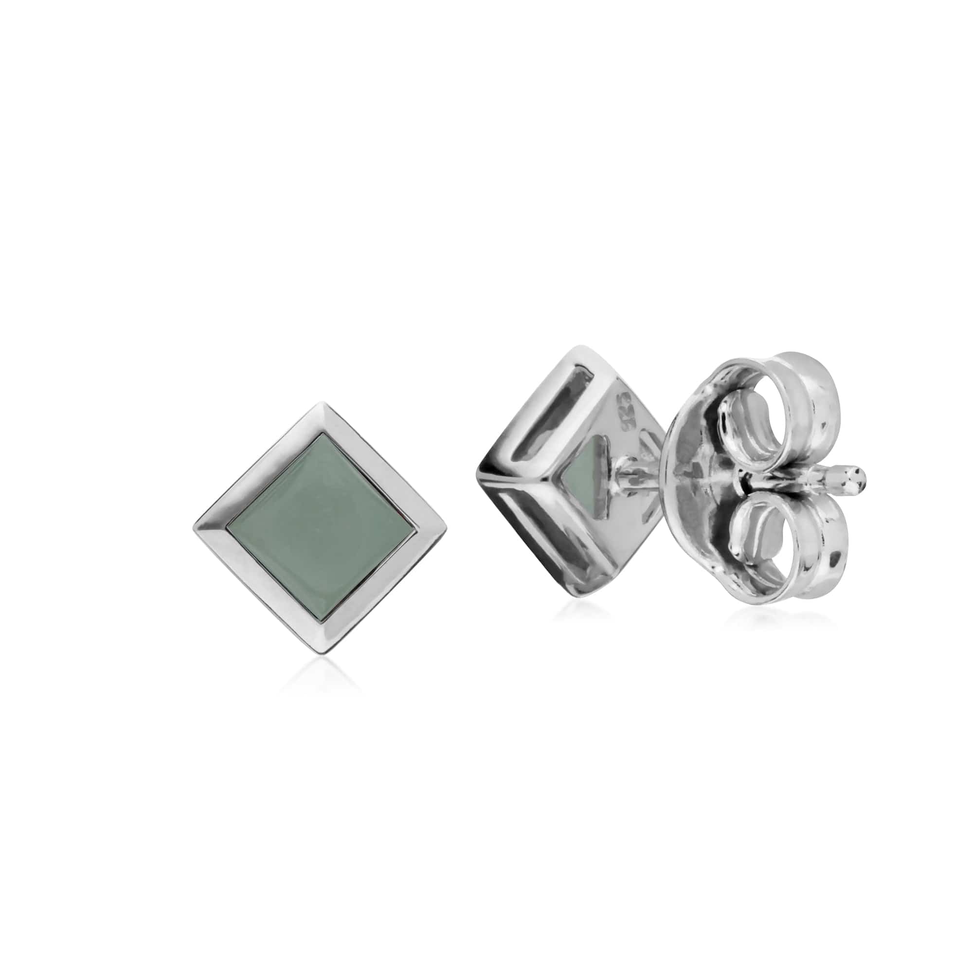 Classic Square Jade Bezel Stud Earrings in 925 Sterling Silver - Gemondo