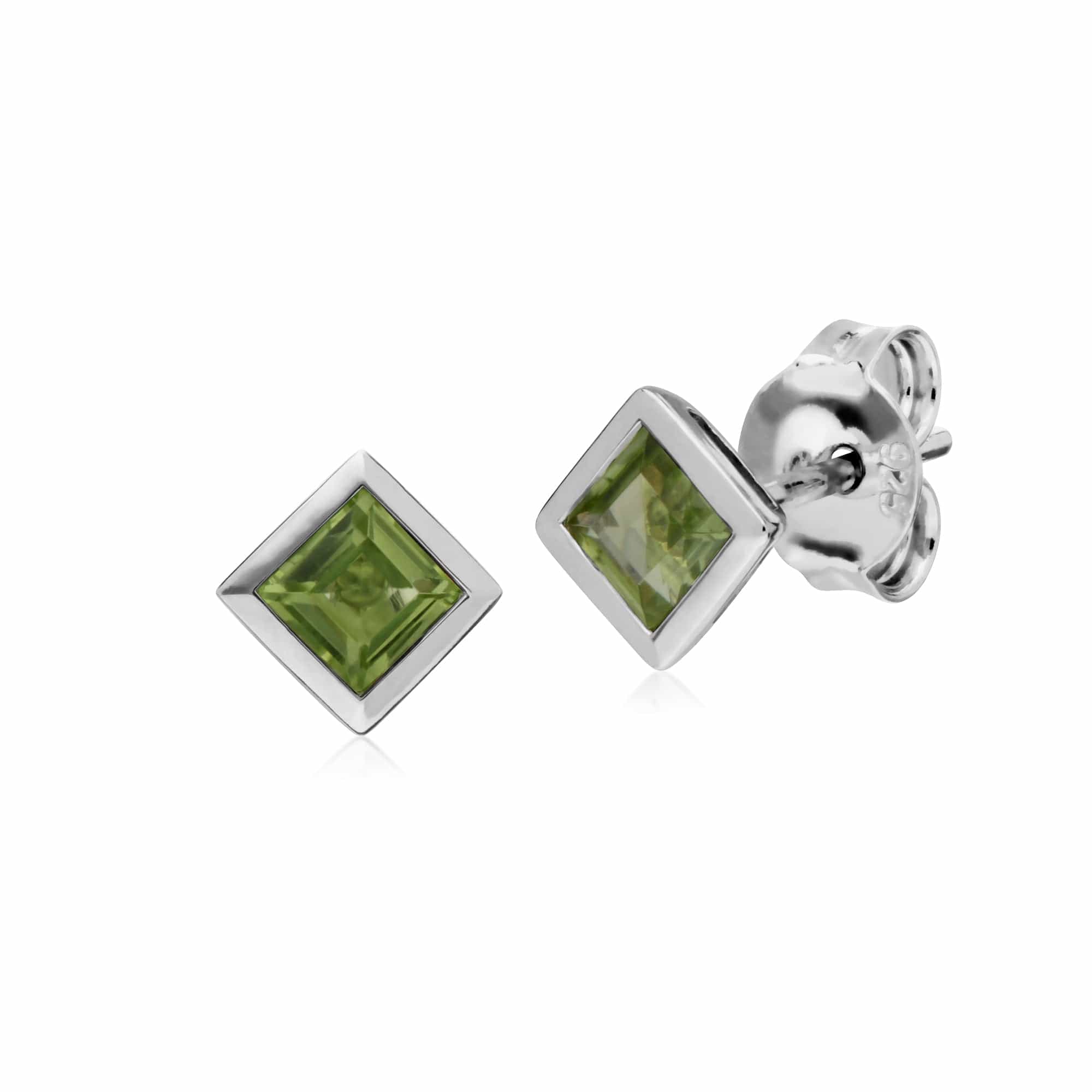 270E025705925 Classic Square Peridot Bezel Stud Earrings in 925 Sterling Silver 1