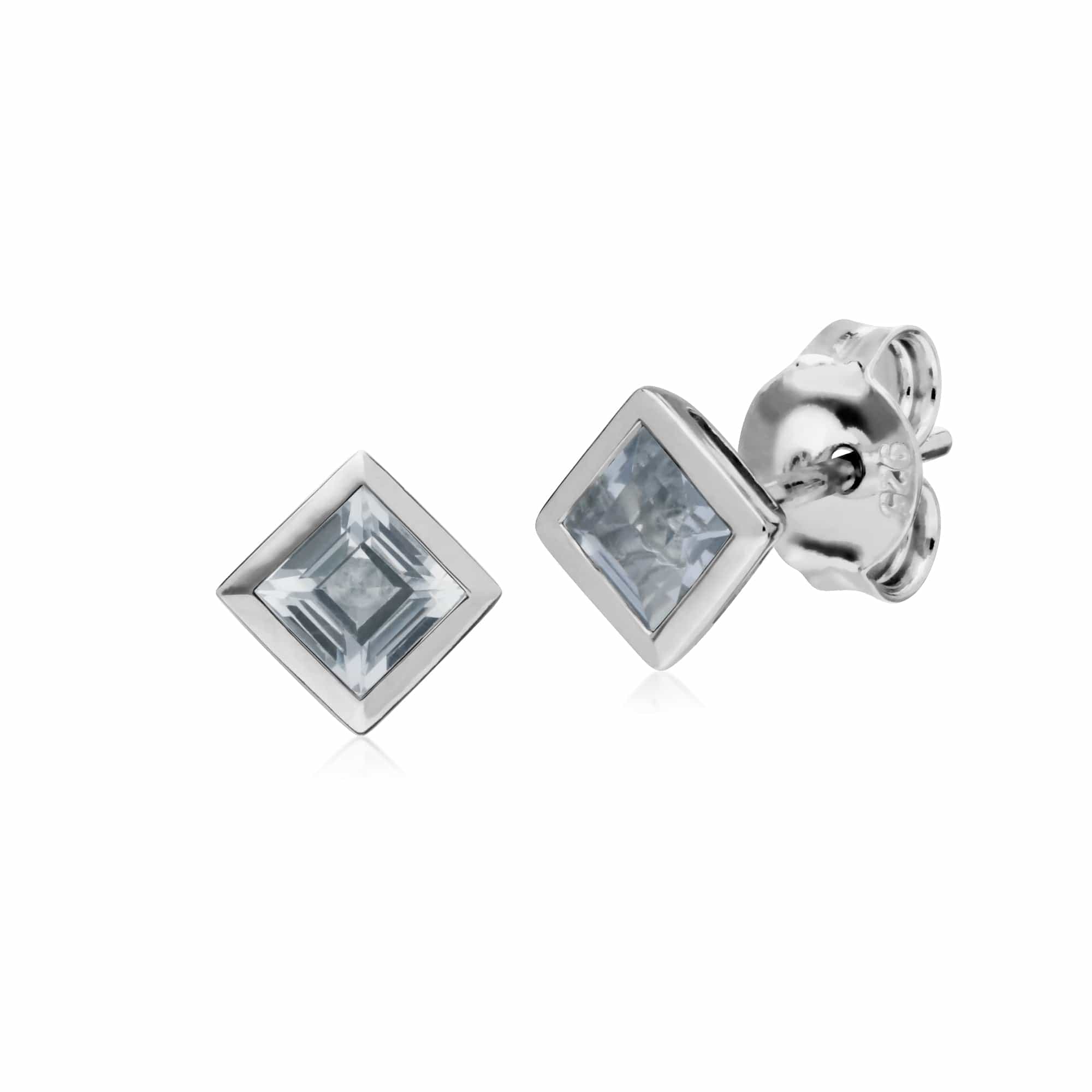 270E025706925 Gemondo Sterling Silver Simple Clear Topaz Bezel Square Stud Earrings 1