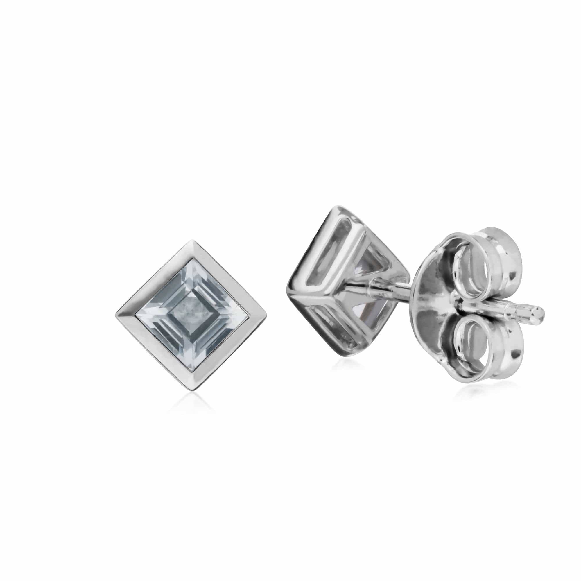 270E025706925 Gemondo Sterling Silver Simple Clear Topaz Bezel Square Stud Earrings 2