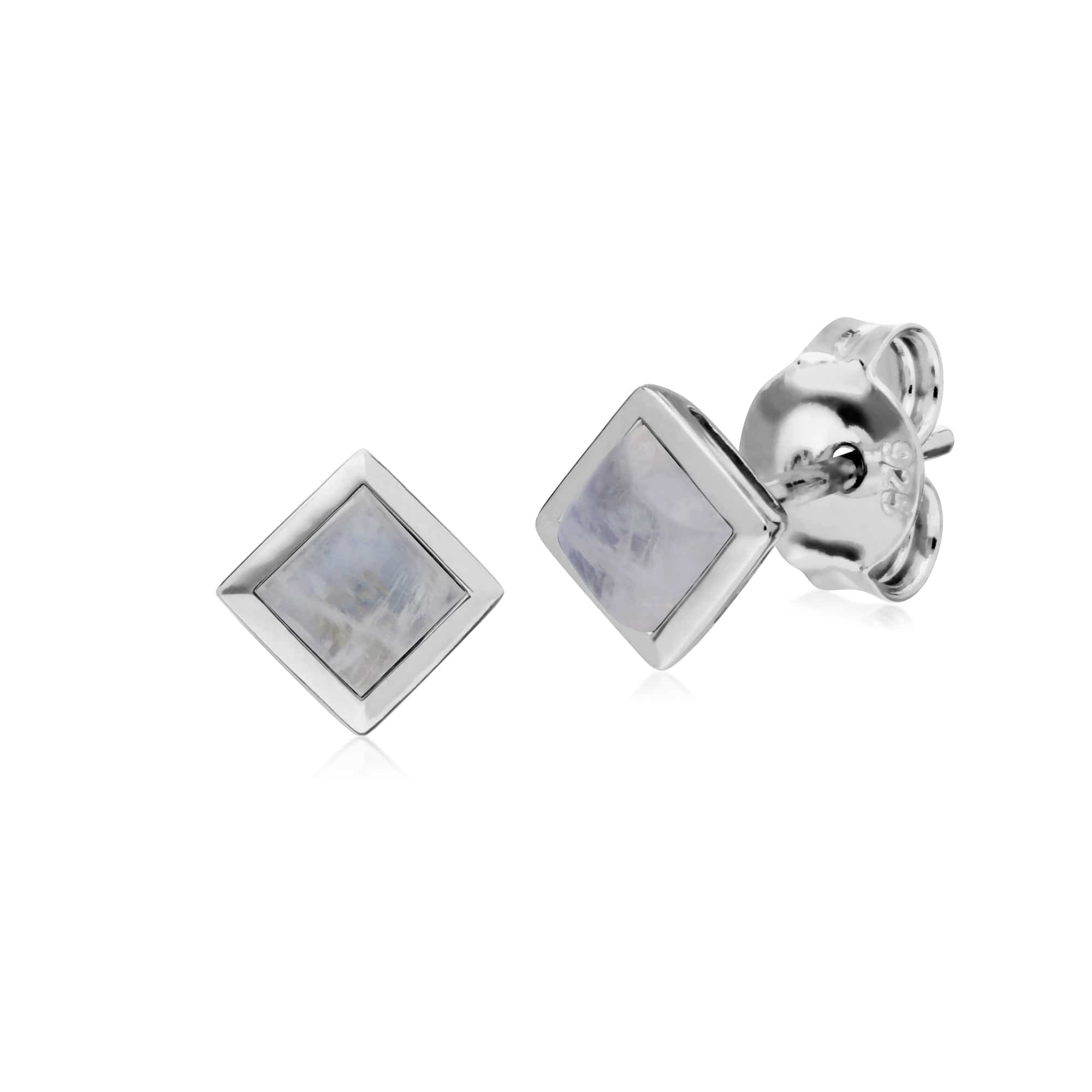 270E025708925 Gemondo Sterling Silver Simple Rainbow Moonstone Bezel Square Stud Earrings 1