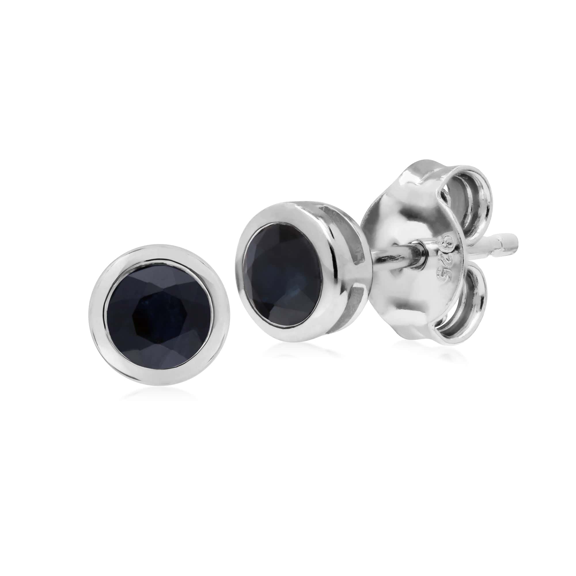 270E025803925 Classic Round Sapphire Bezel Stud Earrings in Sterling Silver 1