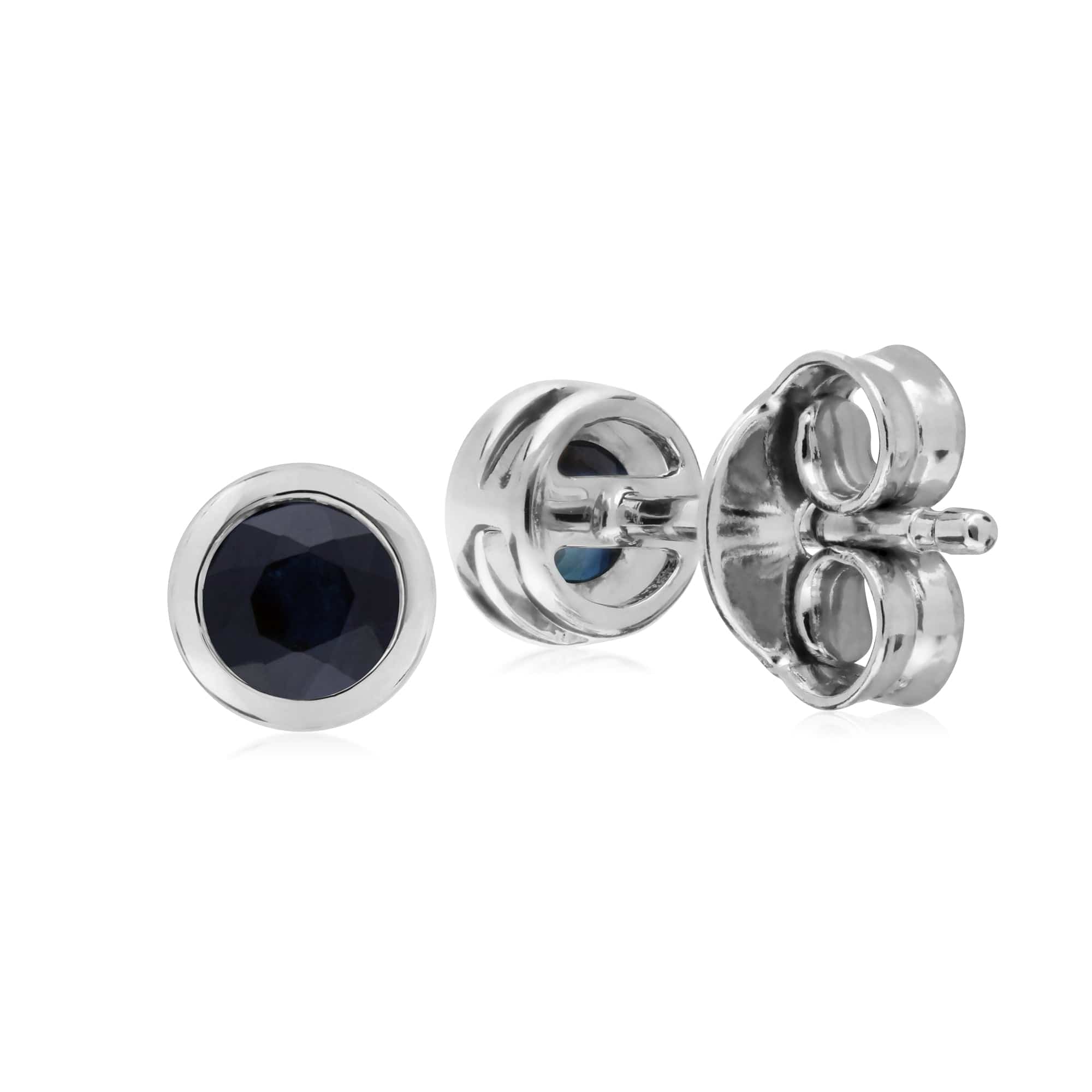 270E025803925 Classic Round Sapphire Bezel Stud Earrings in Sterling Silver 2