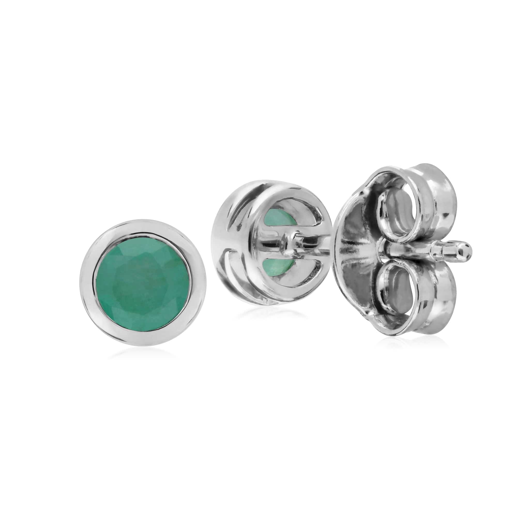 Classic Round Emerald Bezel Stud Earrings in Sterling Silver - Gemondo
