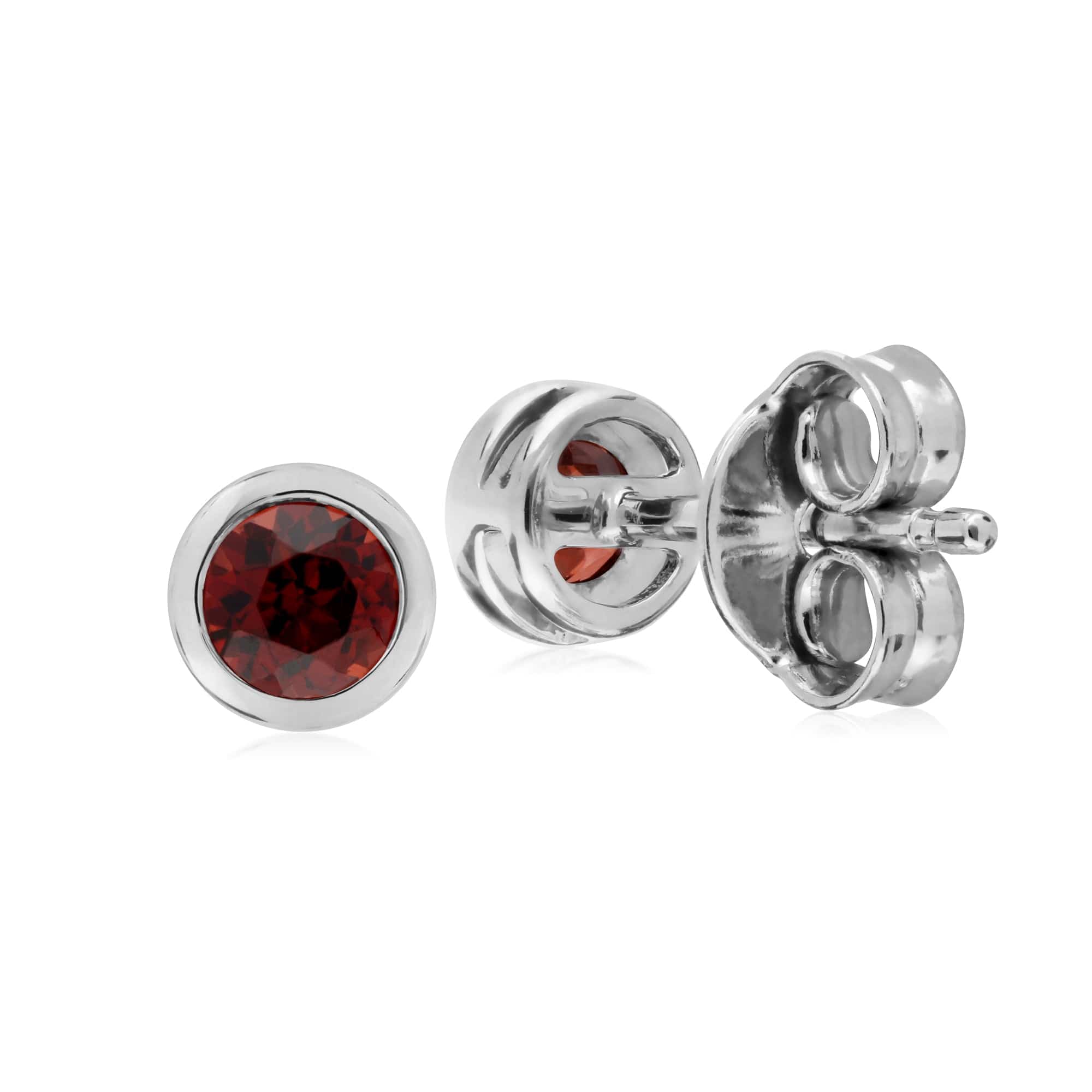 270E025807925 Classic Round Garnet Bezel Stud Earrings in Sterling Silver 2