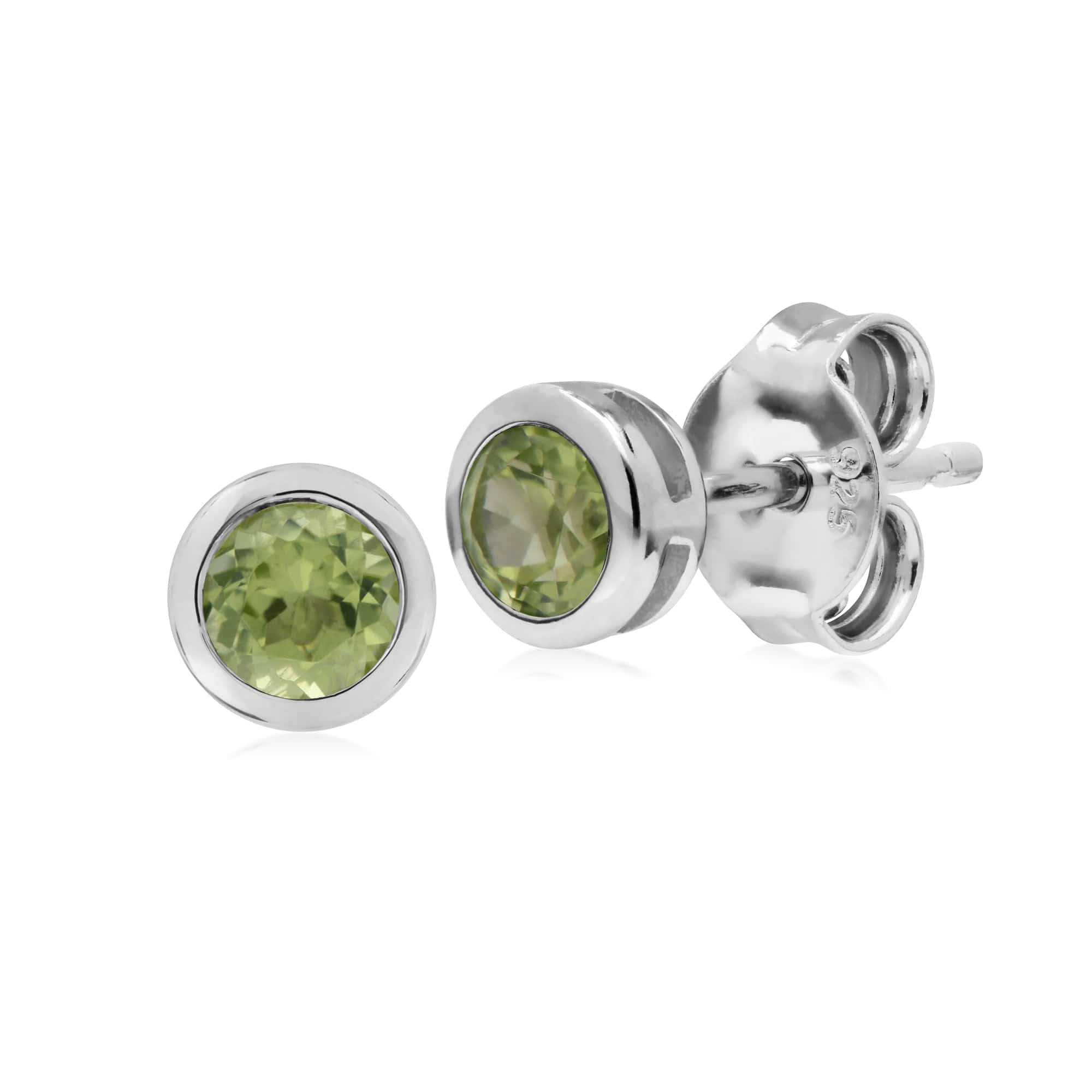 270E025808925 Classic Round Peridot Bezel Stud Earrings in Sterling Silver 1