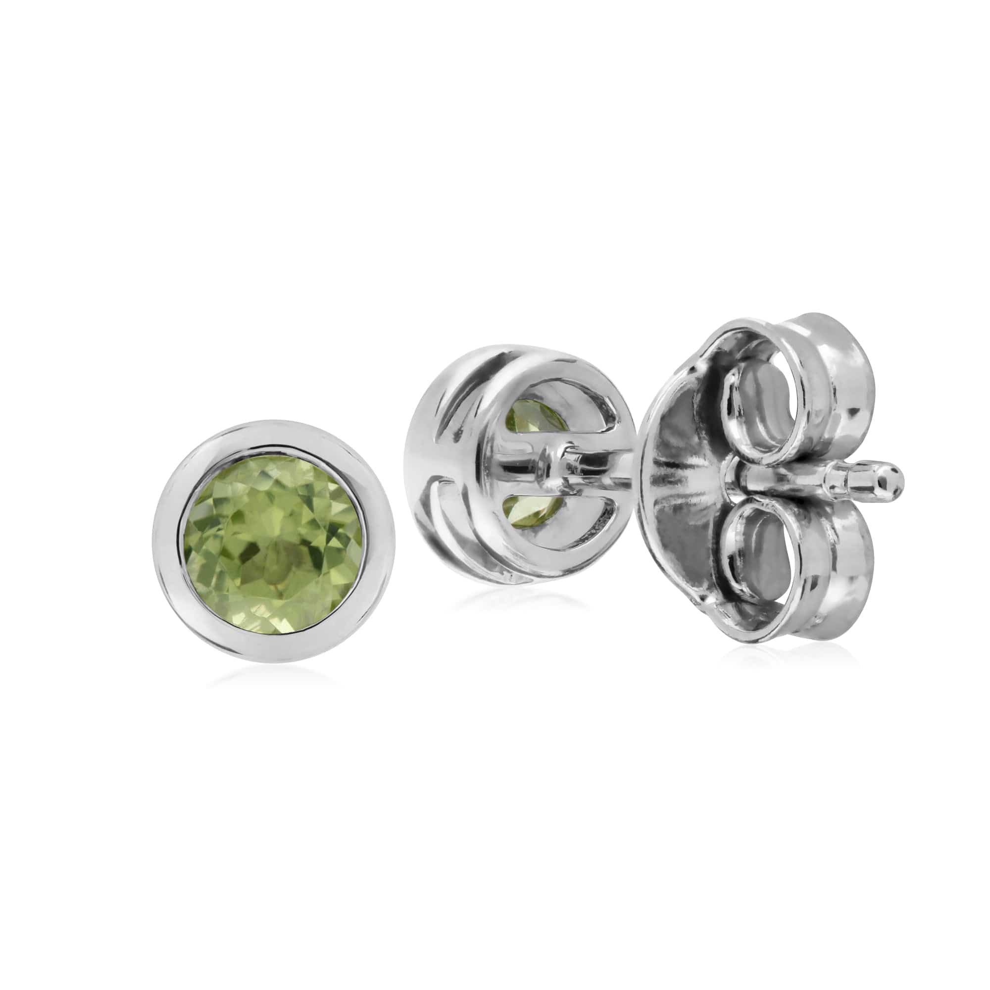 270E025808925 Classic Round Peridot Bezel Stud Earrings in Sterling Silver 2